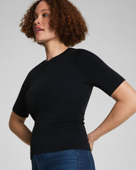SPANX® Sleek Jersey Elbow Sleeve Ruched Top | Classic Black