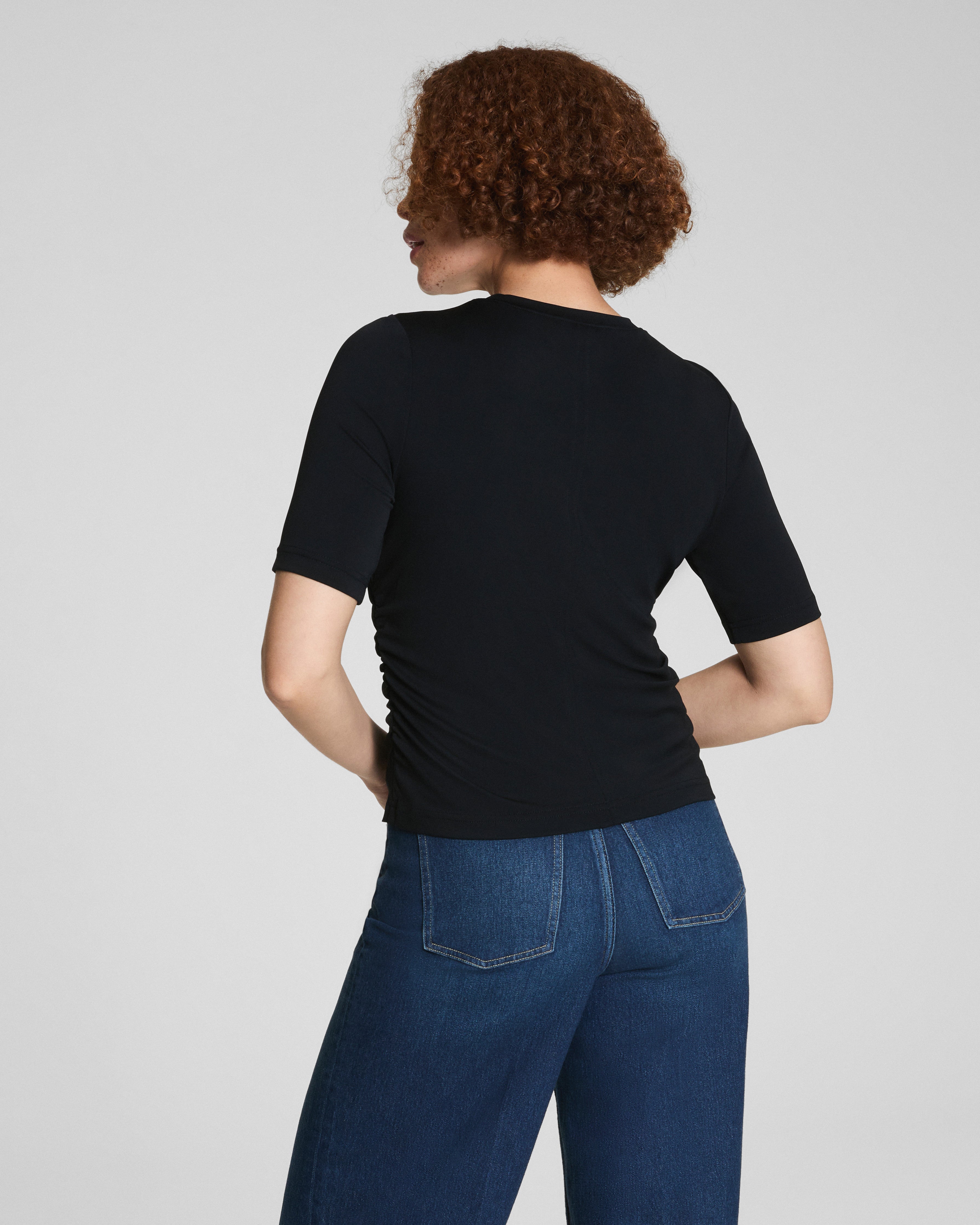 SPANX® Sleek Jersey Elbow Sleeve Ruched Top | Classic Black