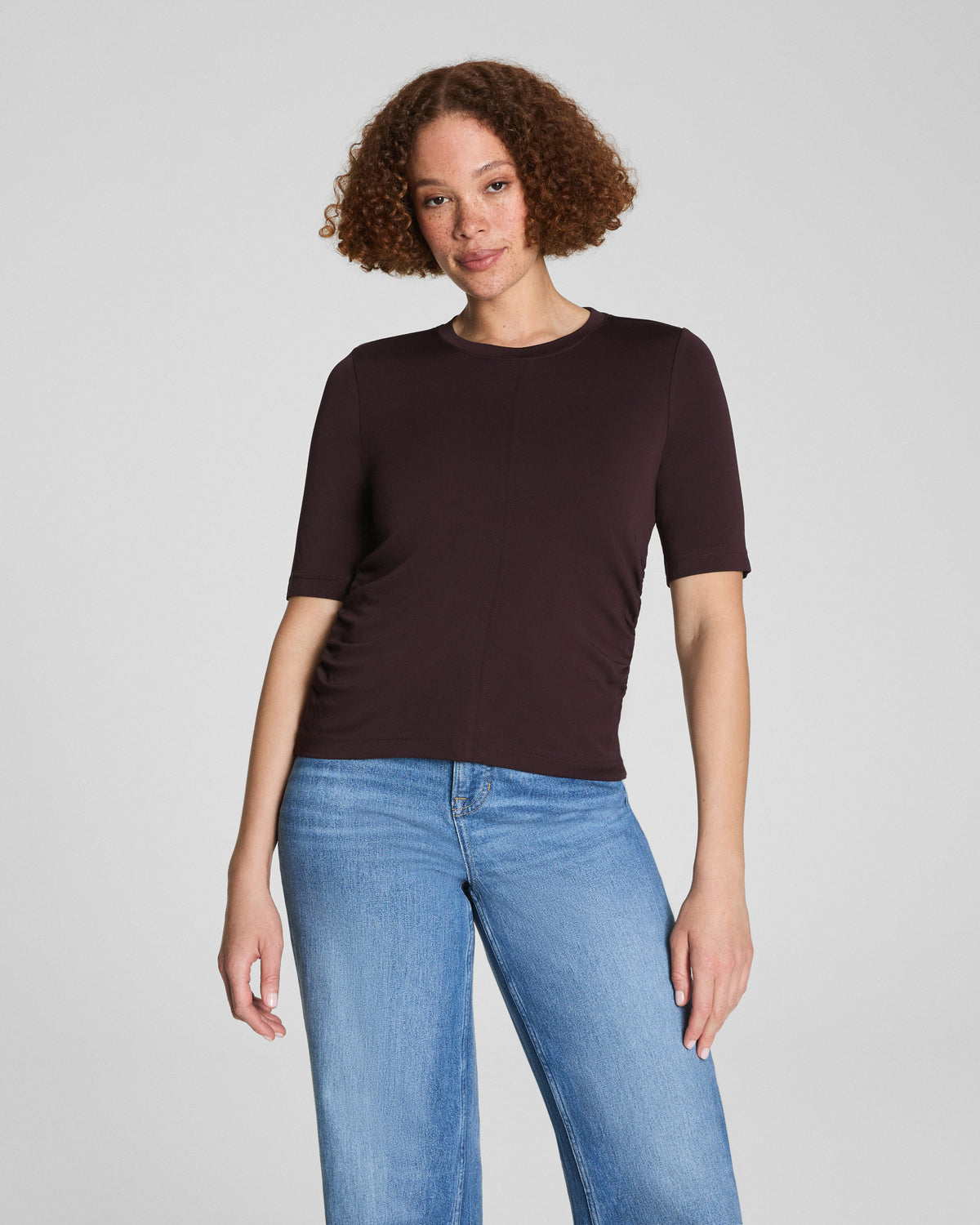 SPANX® Sleek Jersey Elbow Sleeve Ruched Top | Truffle Brown