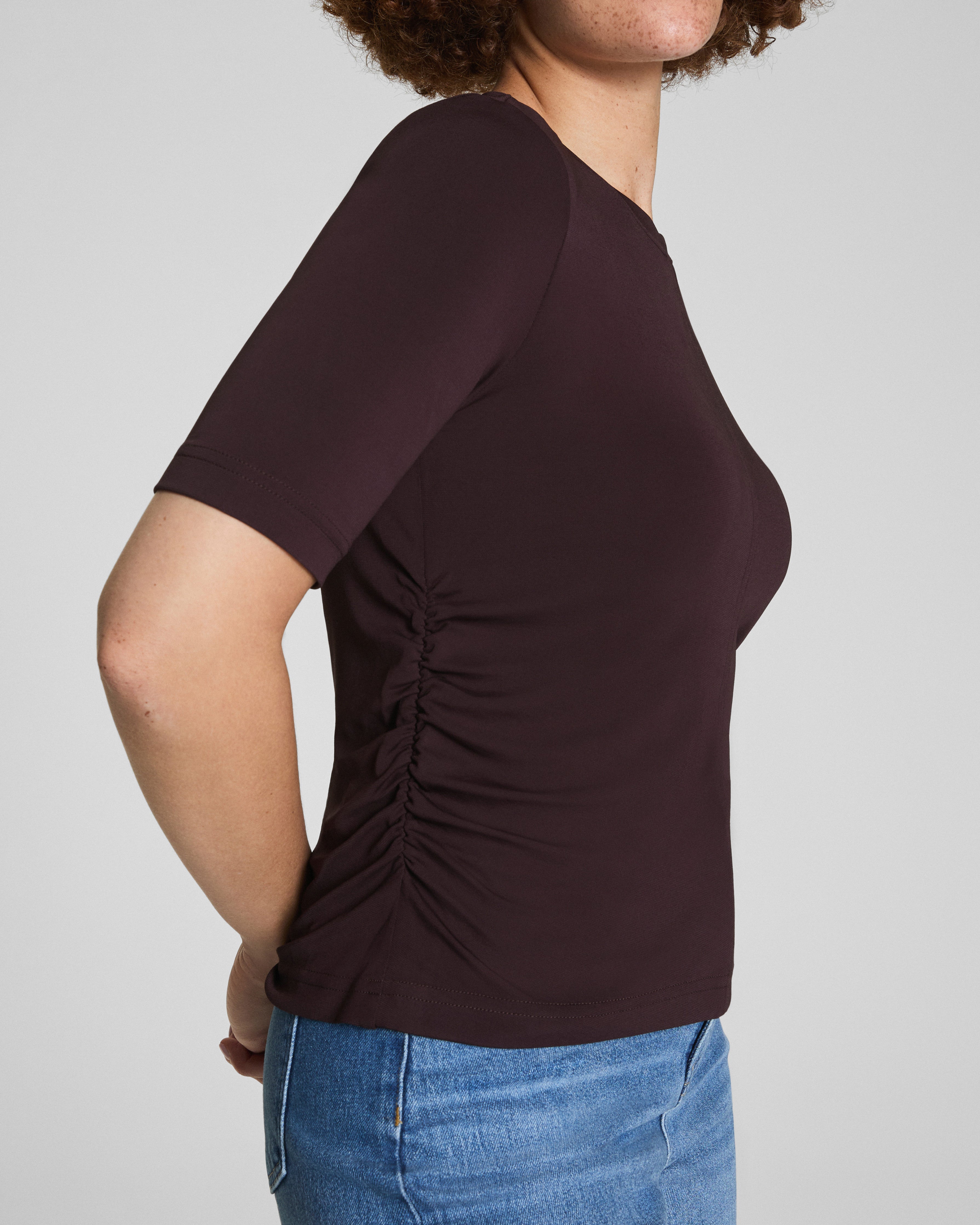 SPANX® Sleek Jersey Elbow Sleeve Ruched Top | Truffle Brown