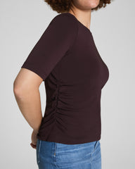SPANX® Sleek Jersey Elbow Sleeve Ruched Top | Truffle Brown