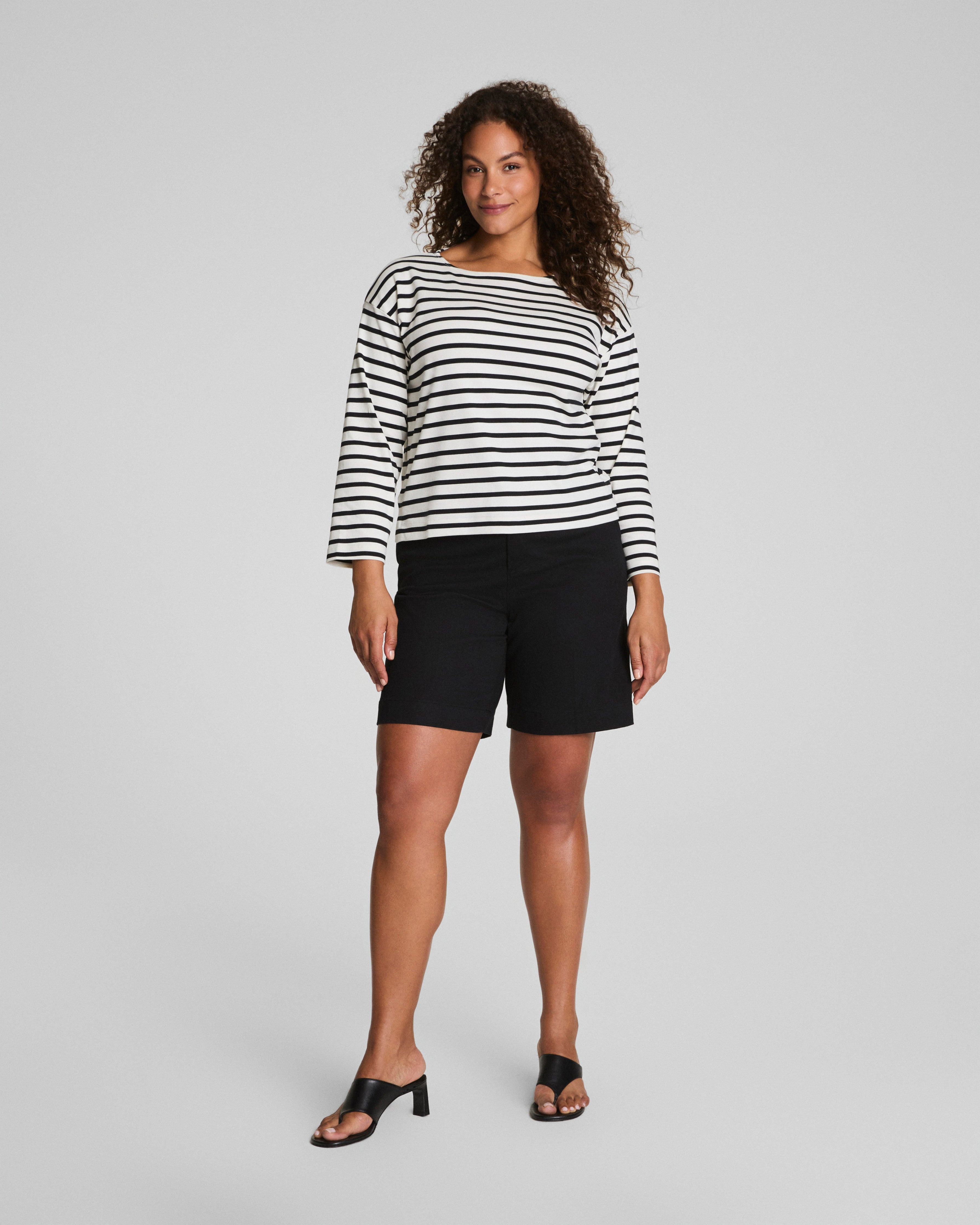 SPANX® Cotton Boatneck Top  Ivory/Classic Black