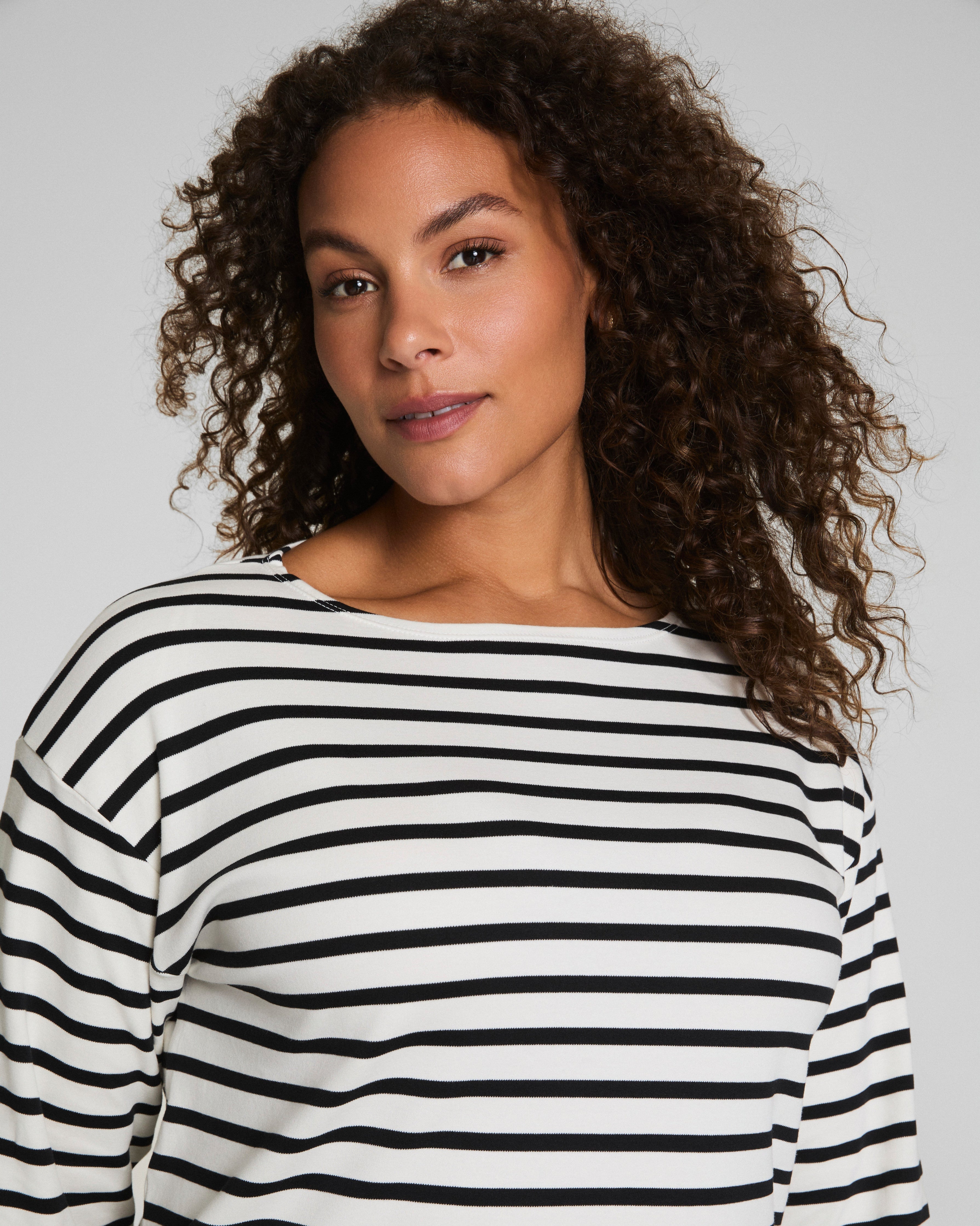 SPANX® Cotton Boatneck Top  Ivory/Classic Black