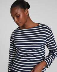 SPANX® Cotton Boatneck Top  Ivory/Timeless Navy