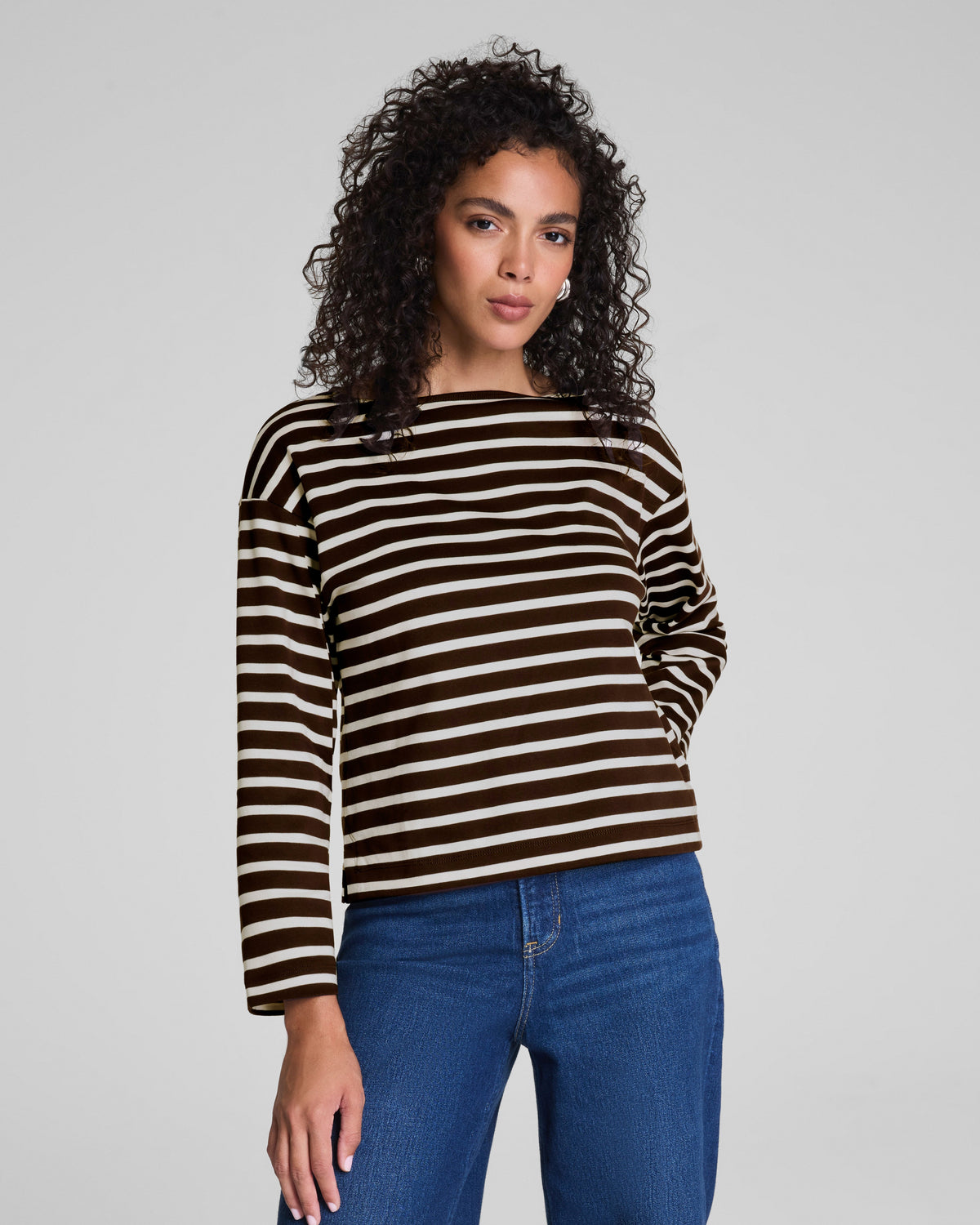 SPANX® Cotton Boatneck Top  Linen/Truffle Brown