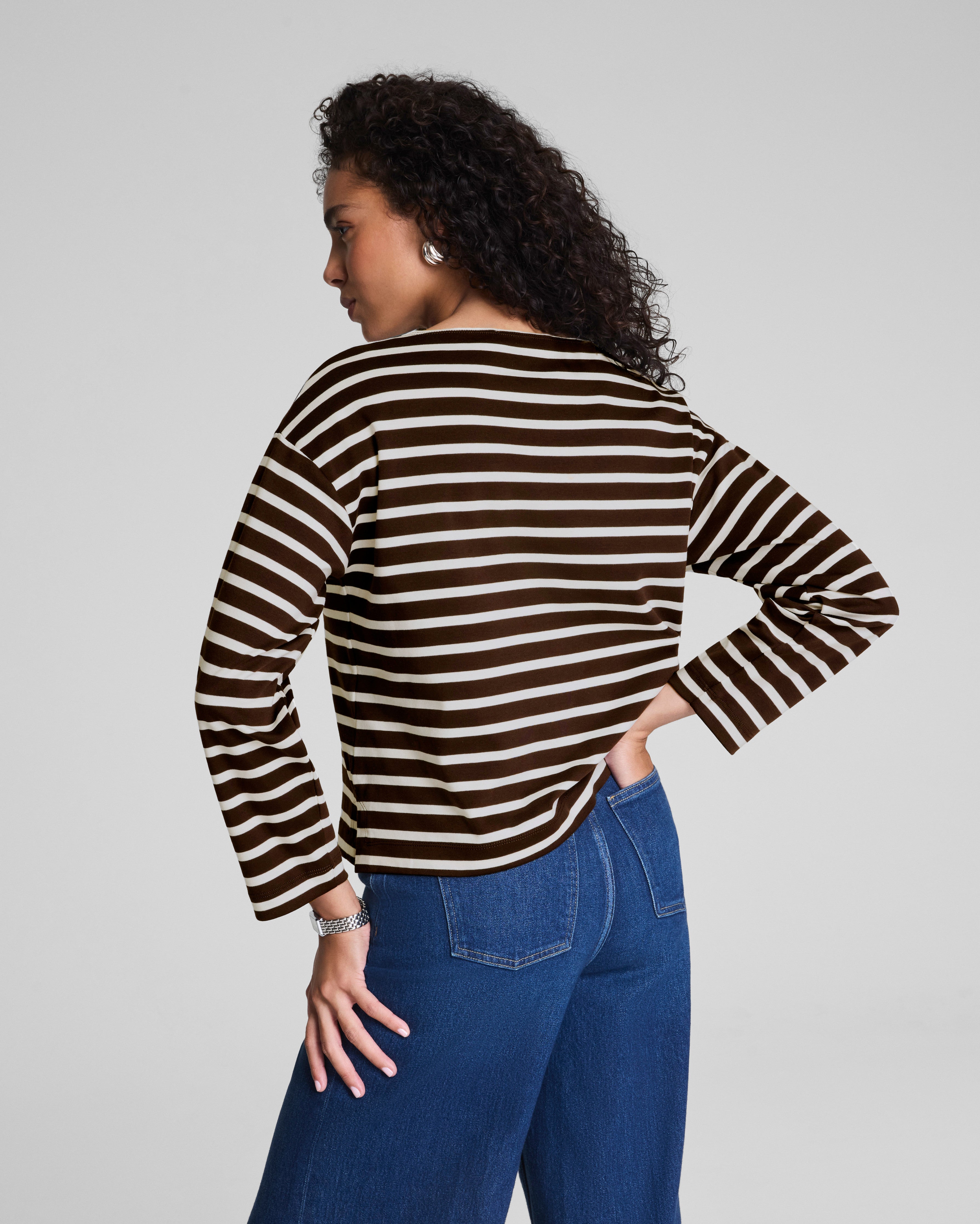 SPANX® Cotton Boatneck Top  Linen/Truffle Brown