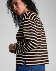 SPANX® Cotton Boatneck Top  Linen/Truffle Brown