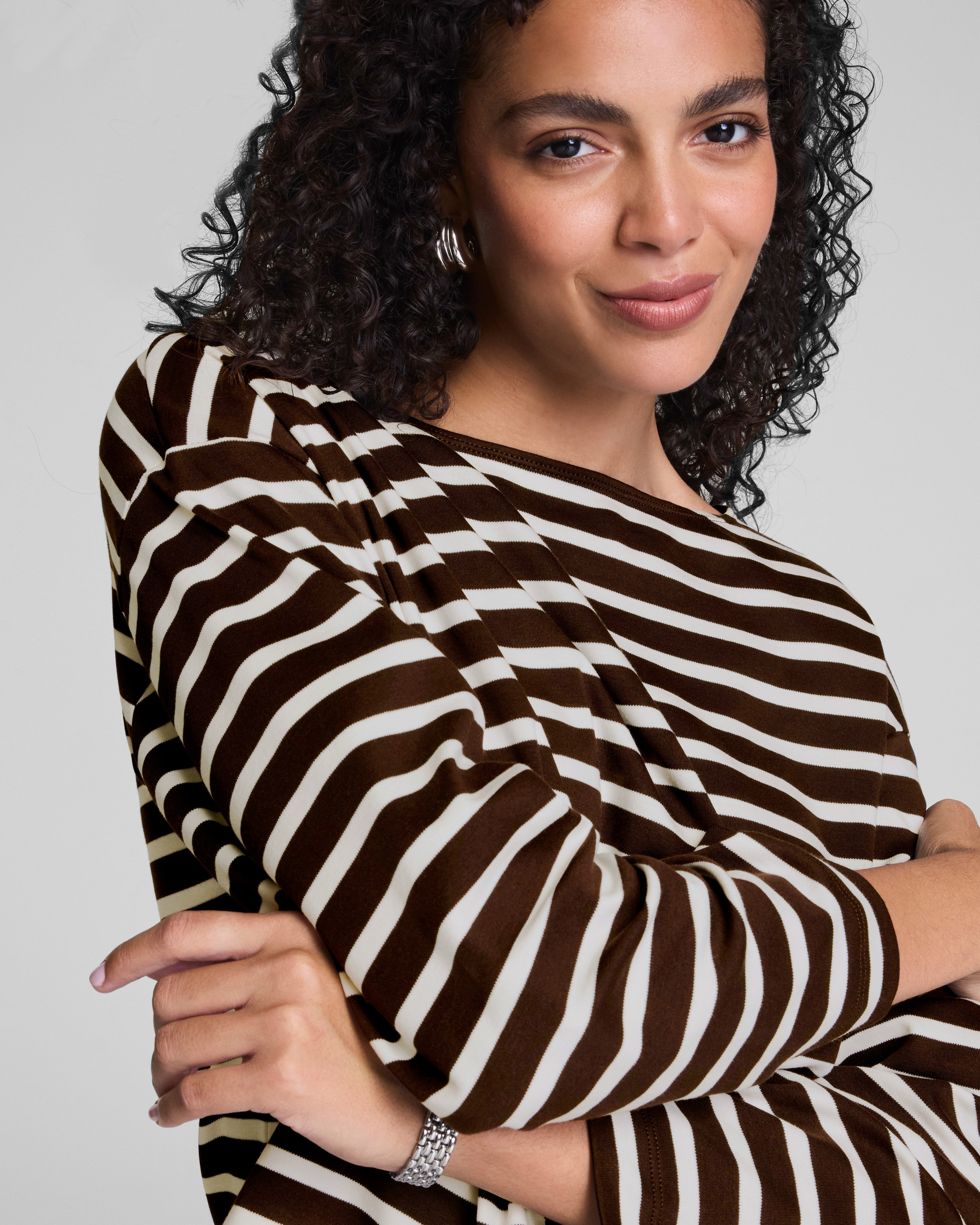 SPANX® Cotton Boatneck Top  Linen/Truffle Brown