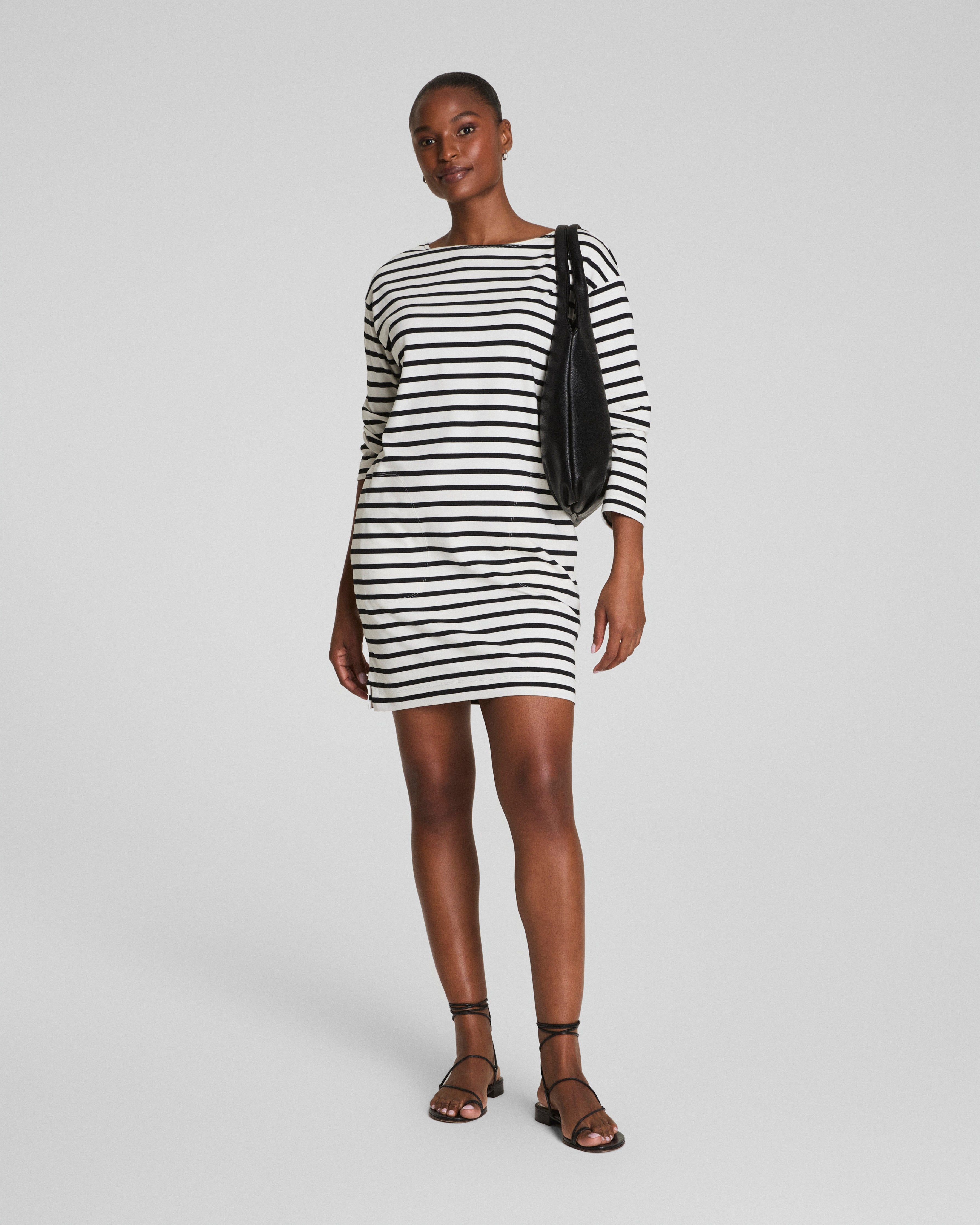 SPANX® Cotton Boatneck Mini Dress  Ivory/Classic Black