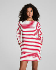 SPANX® Cotton Boatneck Mini Dress  Ivory/Spanx Red