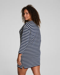 SPANX® Cotton Boatneck Mini Dress  Ivory/Timeless Navy