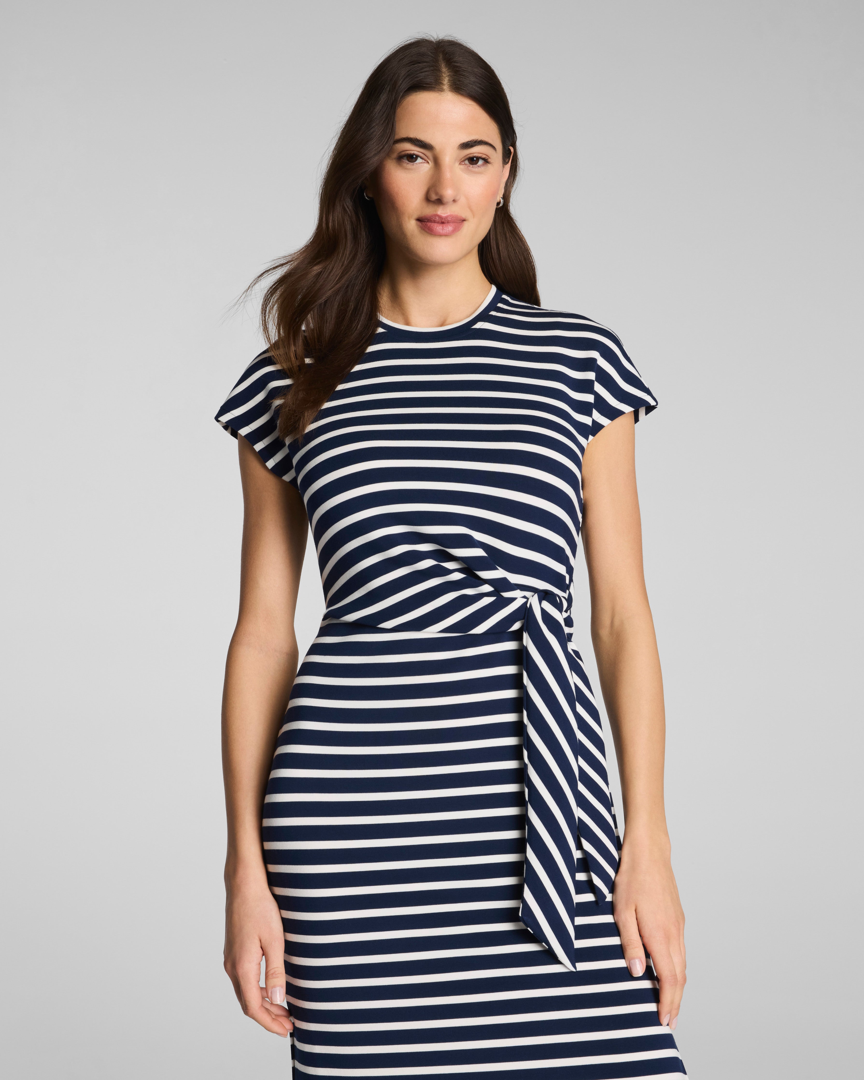 SPANX® AirEssentials Tie-Waist Maxi Dress | Timeless Navy/Powder Stripe