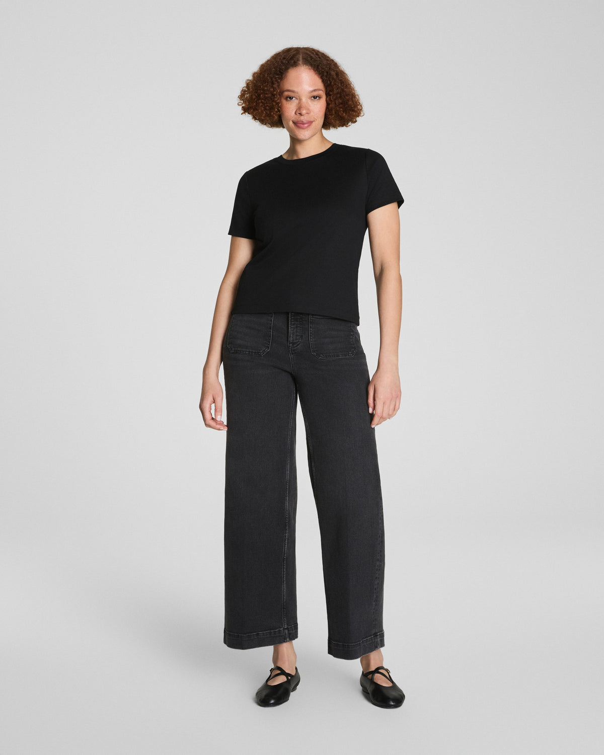 SPANXshape™ Authentic 360 Cropped Wide Leg Jeans with Patch Pockets | Carbon