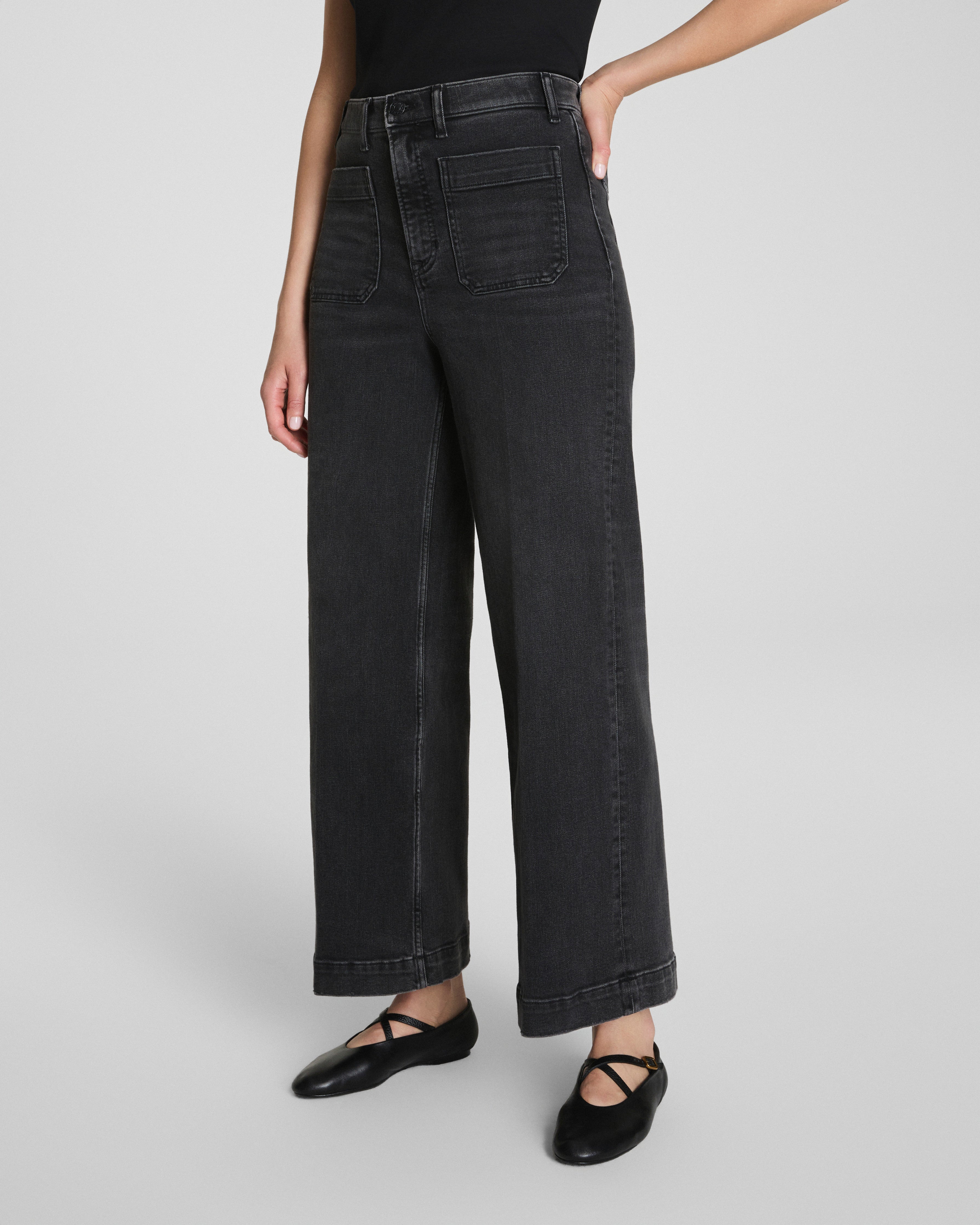 SPANXshape™ Authentic 360 Cropped Wide Leg Jeans with Patch Pockets | Carbon