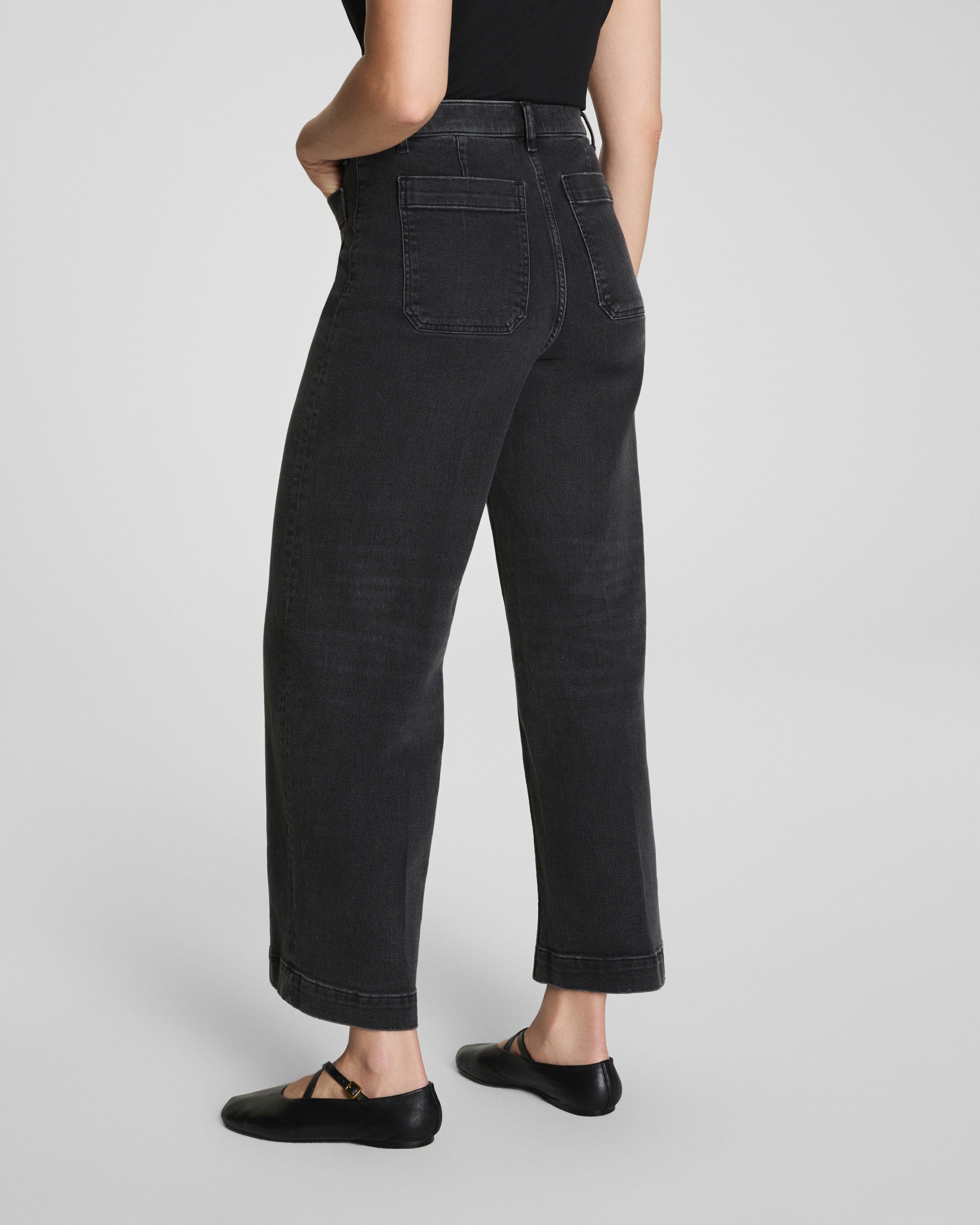 SPANXshape™ Authentic 360 Cropped Wide Leg Jeans with Patch Pockets | Carbon