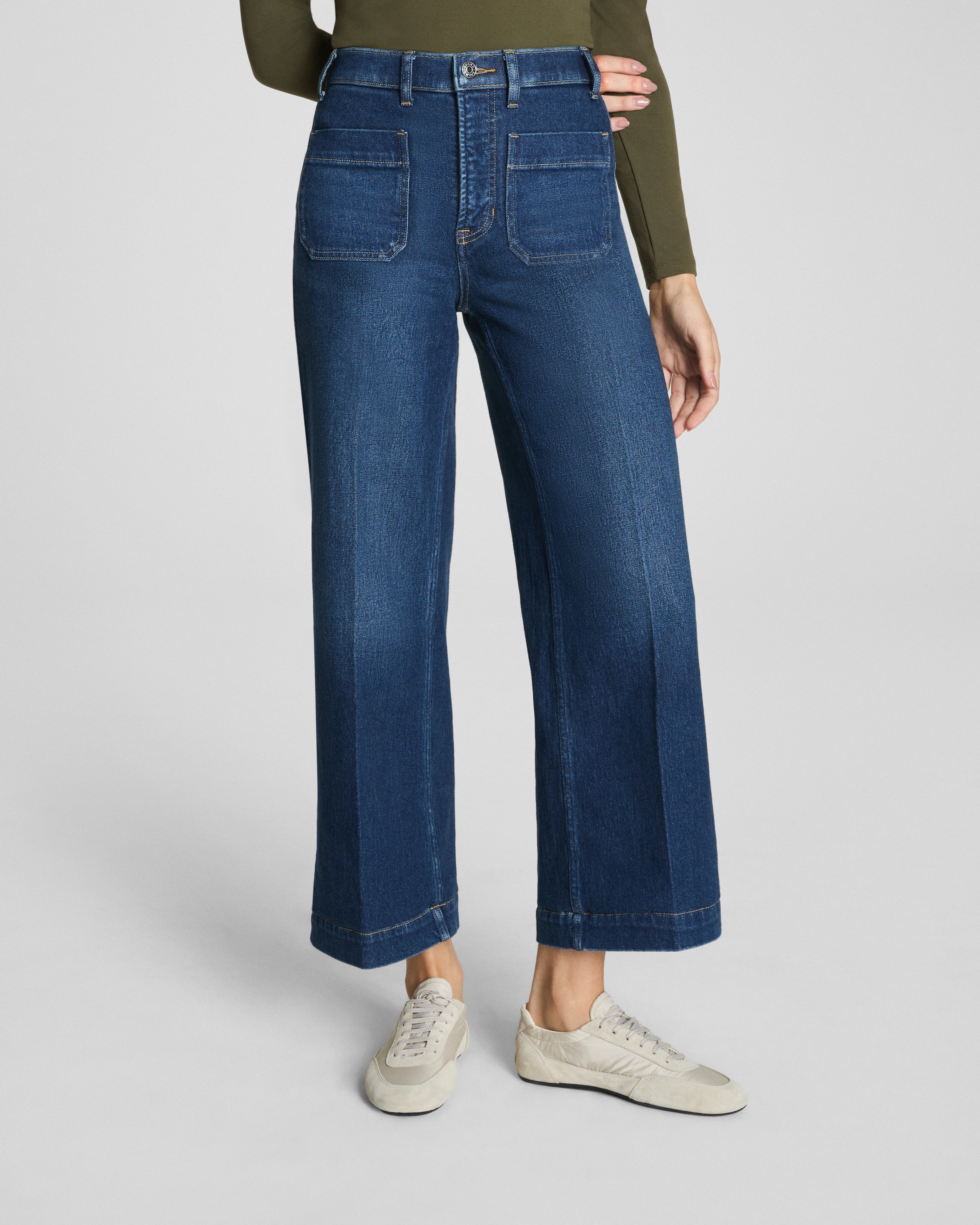 SPANXshape™ Authentic 360 Cropped Wide Leg Jeans with Patch Pockets | Adriatic Blue