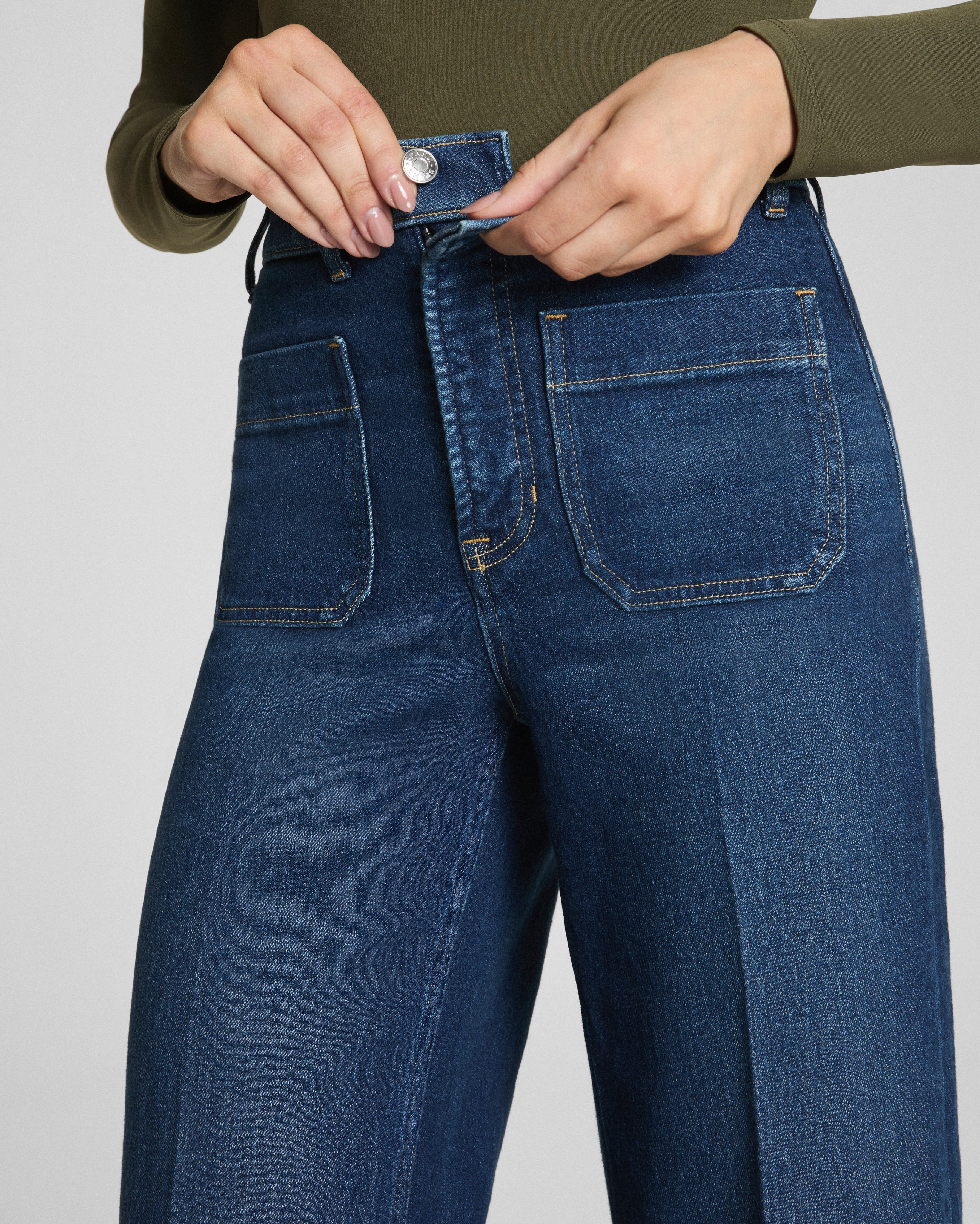 SPANXshape™ Authentic 360 Cropped Wide Leg Jeans with Patch Pockets | Adriatic Blue
