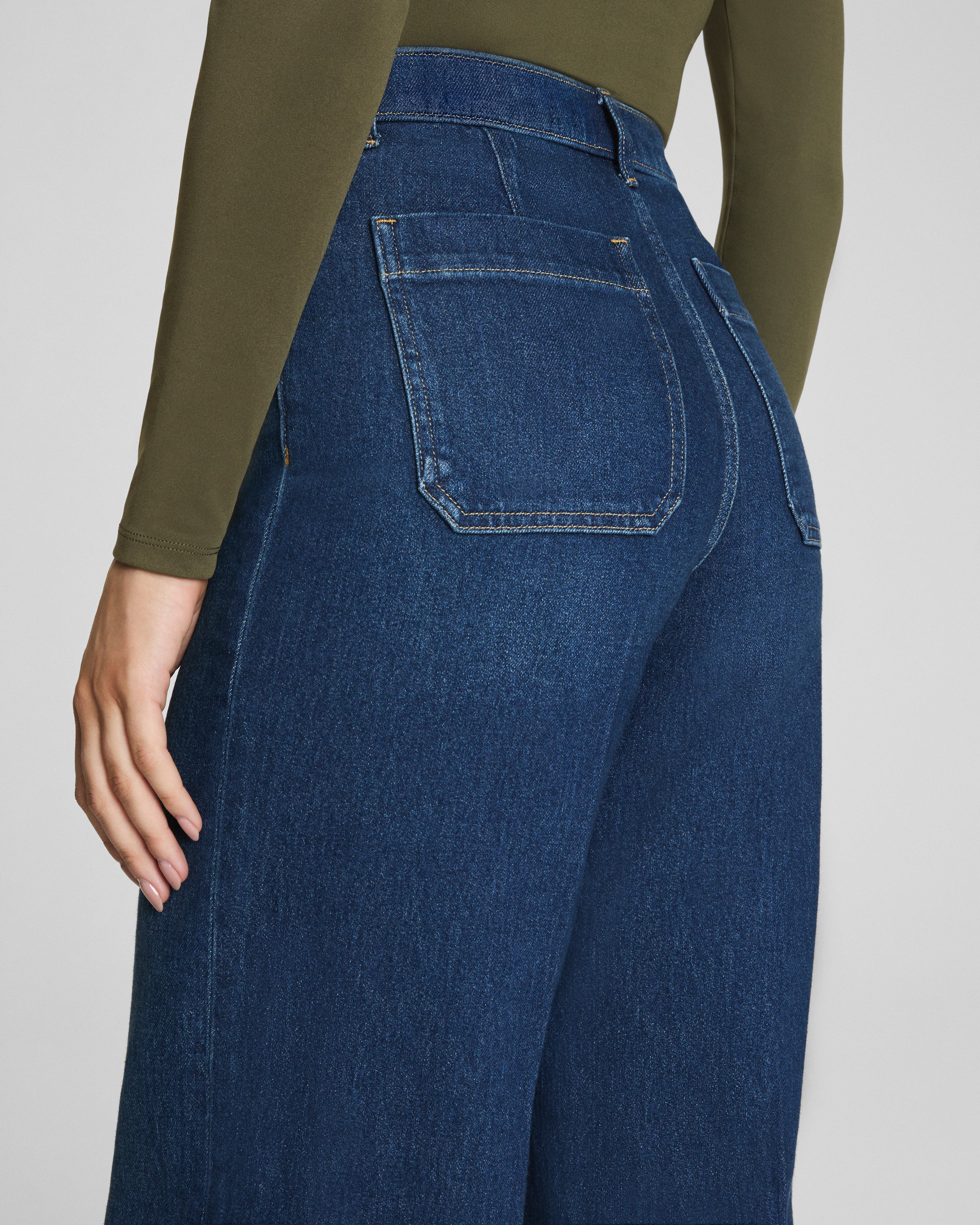 SPANXshape™ Authentic 360 Cropped Wide Leg Jeans with Patch Pockets | Adriatic Blue