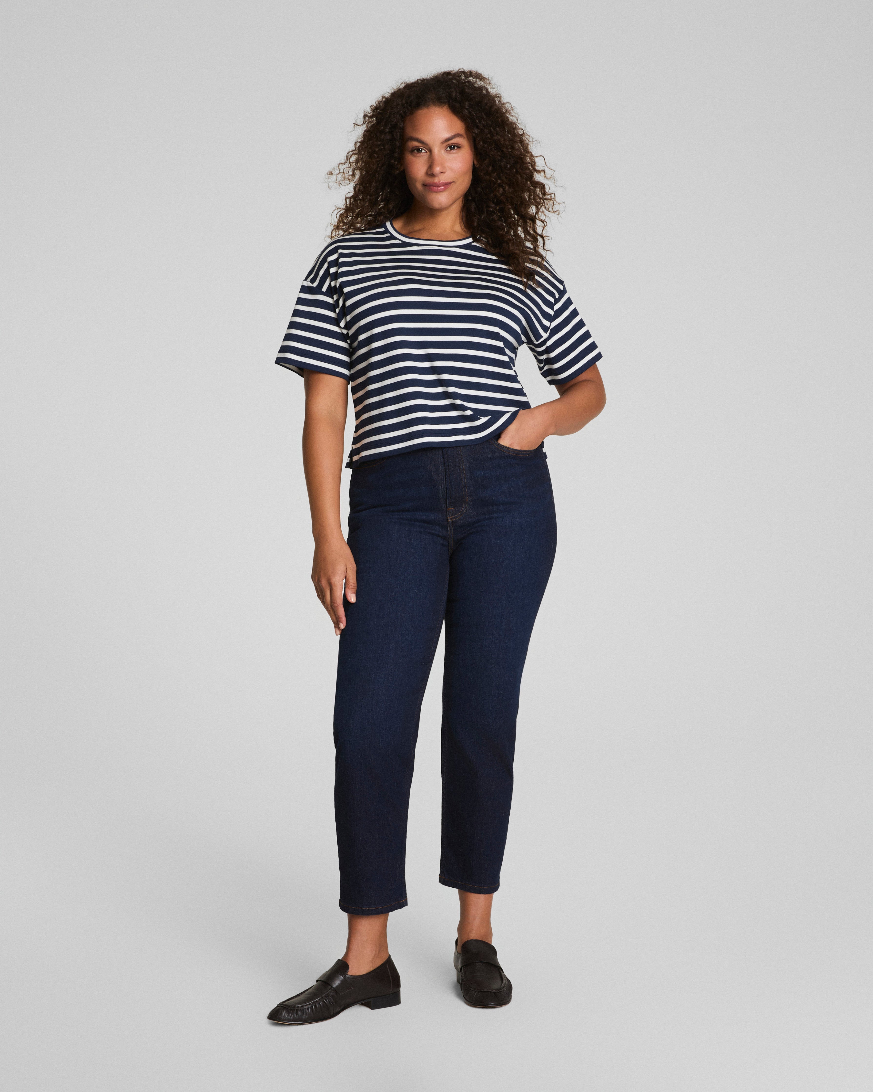 SPANX® Cotton Cropped Tee | Ivory/Timeless Navy