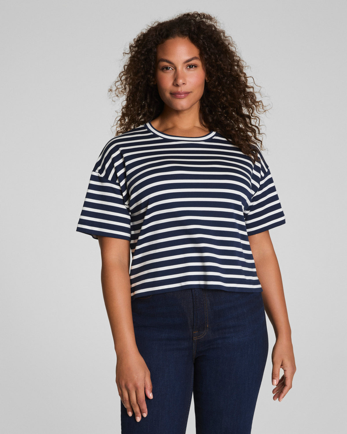 SPANX® Cotton Cropped Tee | Ivory/Timeless Navy