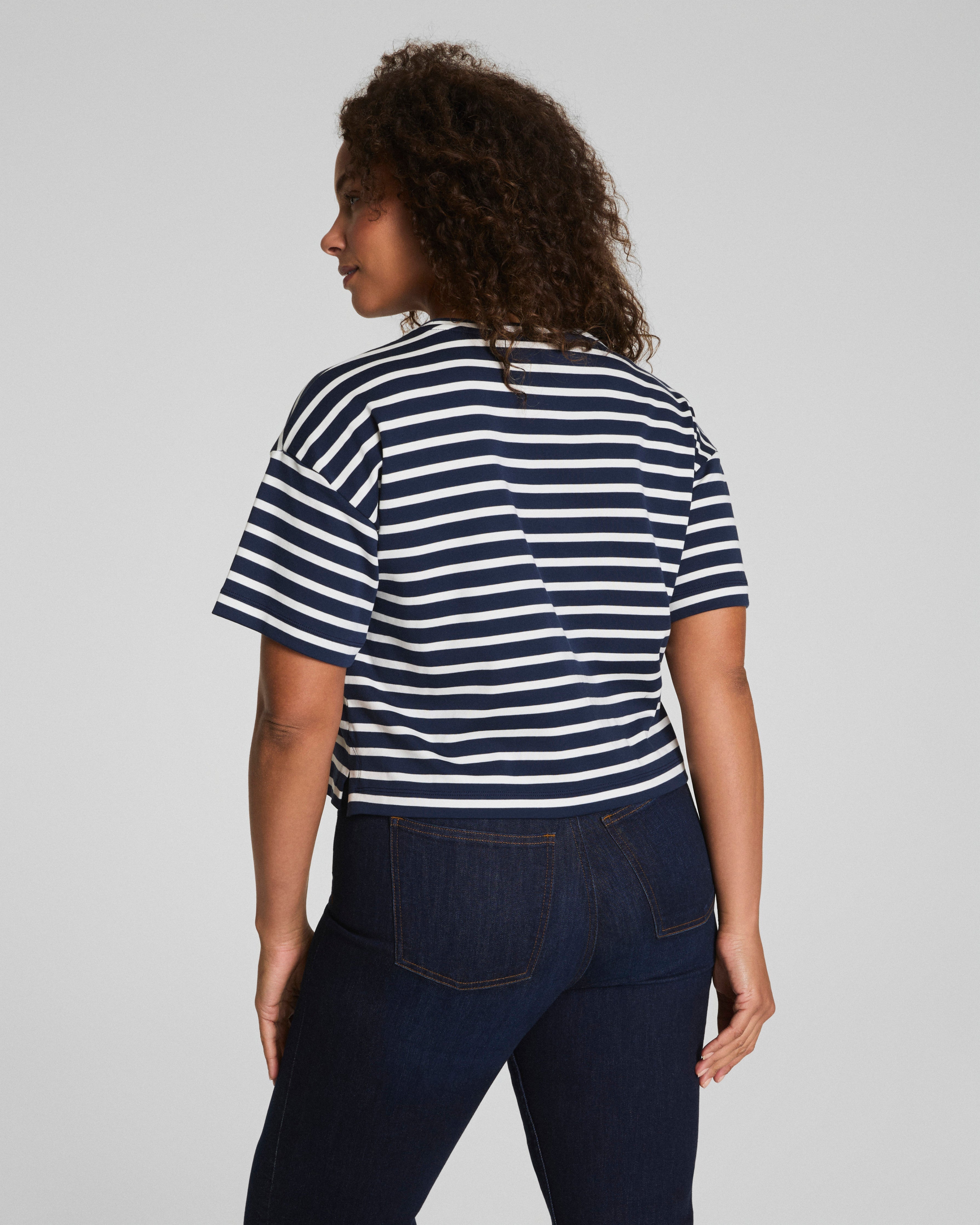 SPANX® Cotton Cropped Tee | Ivory/Timeless Navy
