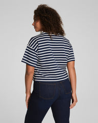 SPANX® Cotton Cropped Tee | Ivory/Timeless Navy