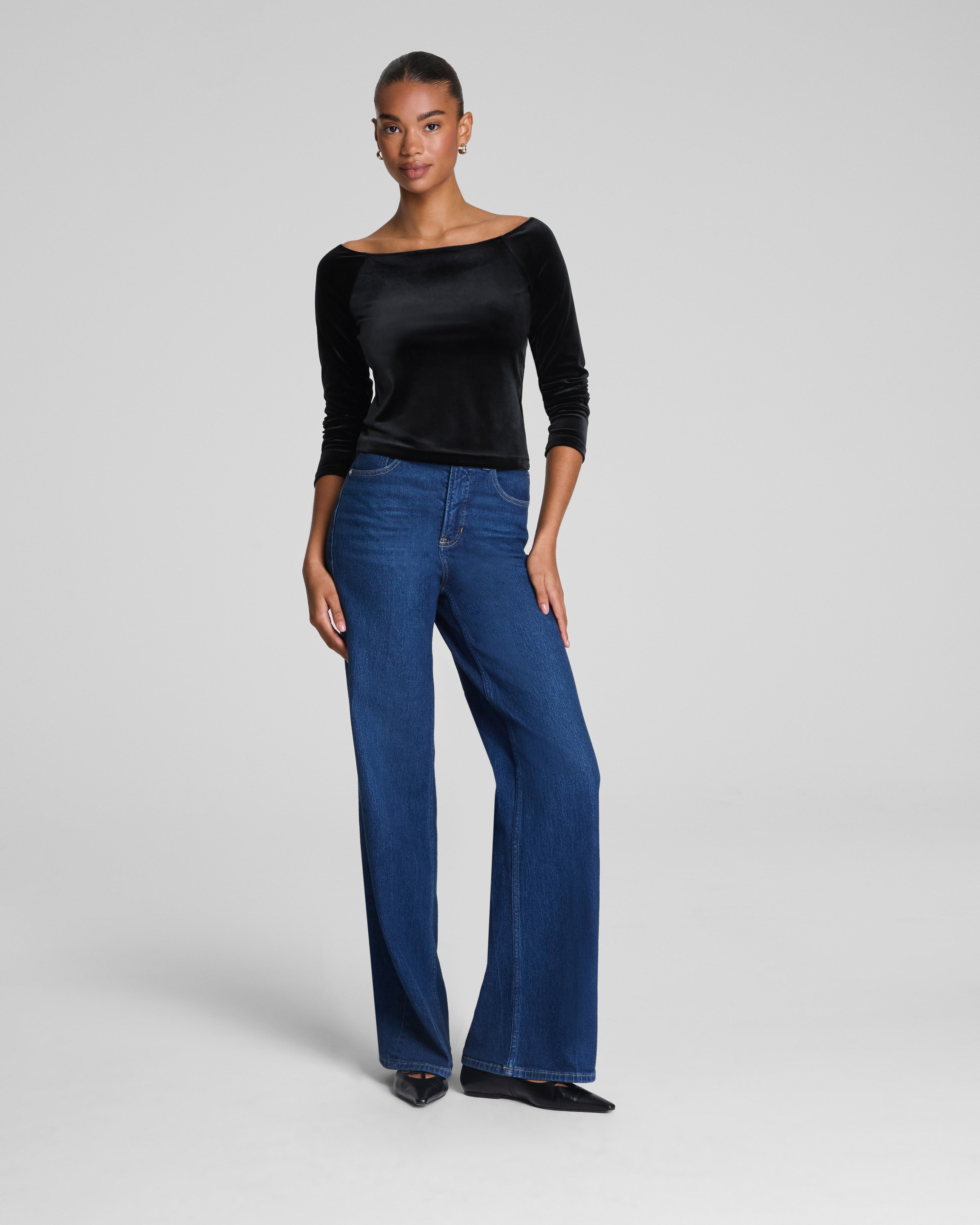 SPANX® Velvet Ballet Neck Long Sleeve Top | Classic Black