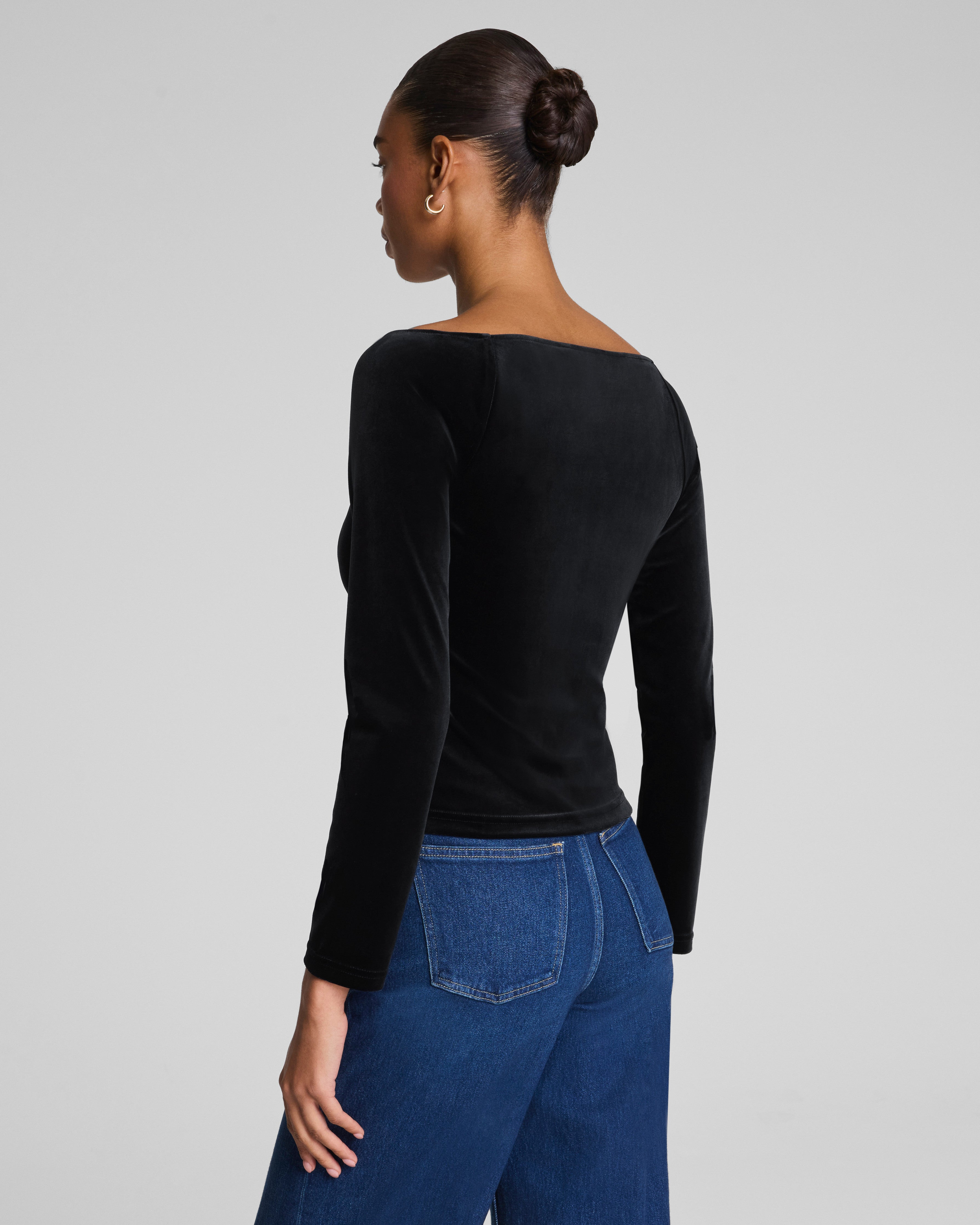 SPANX® Velvet Ballet Neck Long Sleeve Top | Classic Black