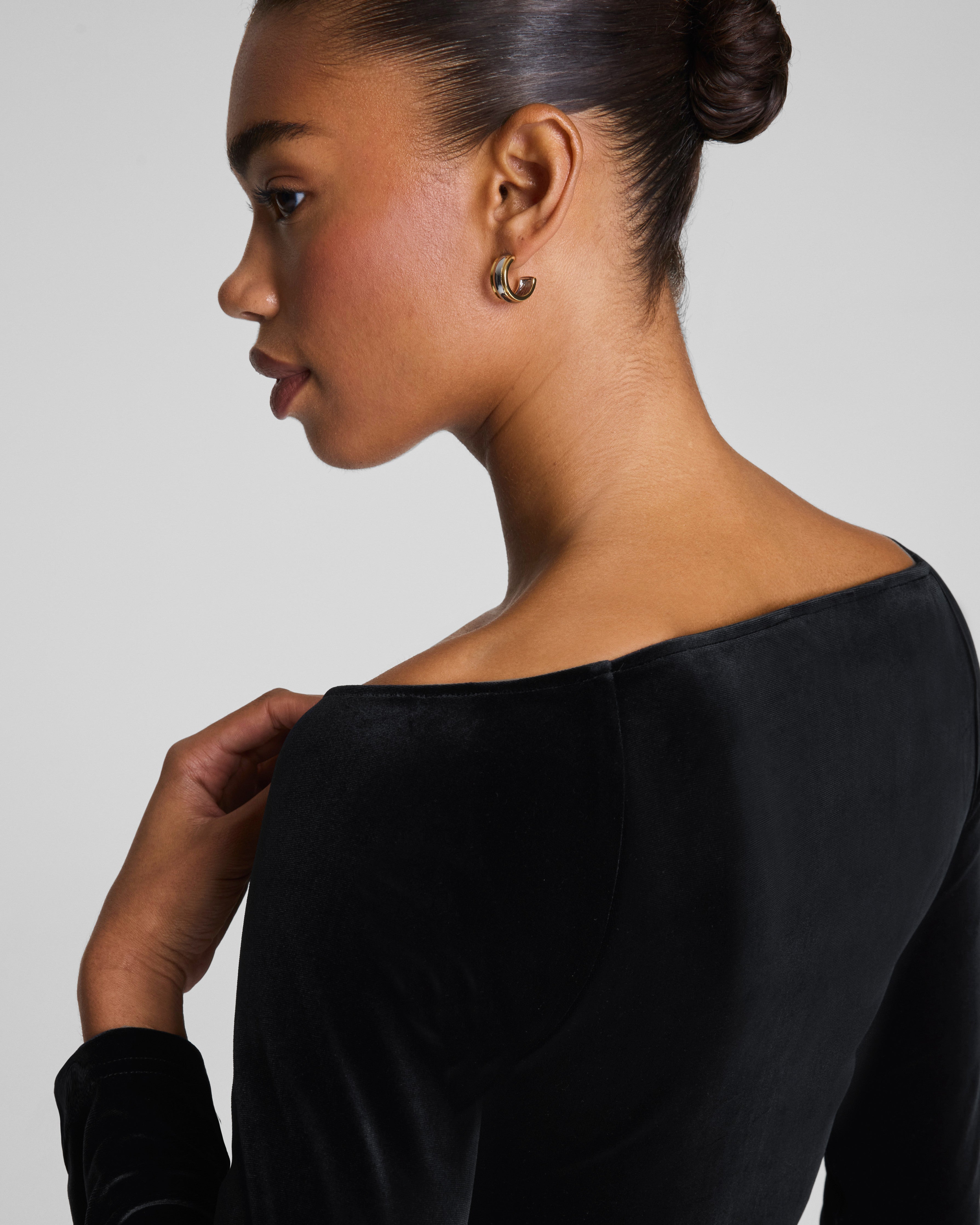 SPANX® Velvet Ballet Neck Long Sleeve Top | Classic Black
