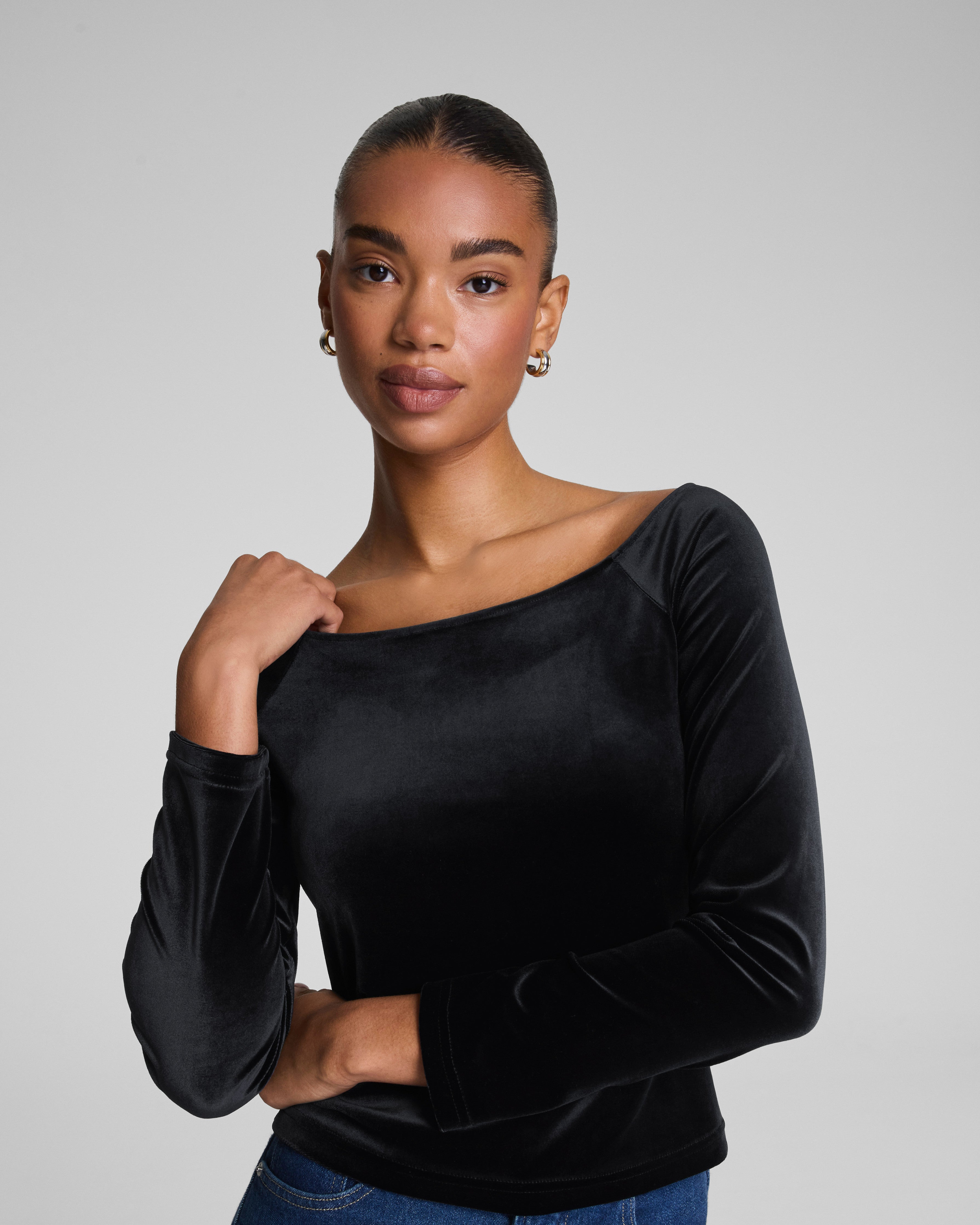SPANX® Velvet Ballet Neck Long Sleeve Top | Classic Black