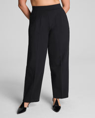 SPANX® Ponte Pleated Barrel Leg Trouser with Tuxedo Stripe | Classic Black