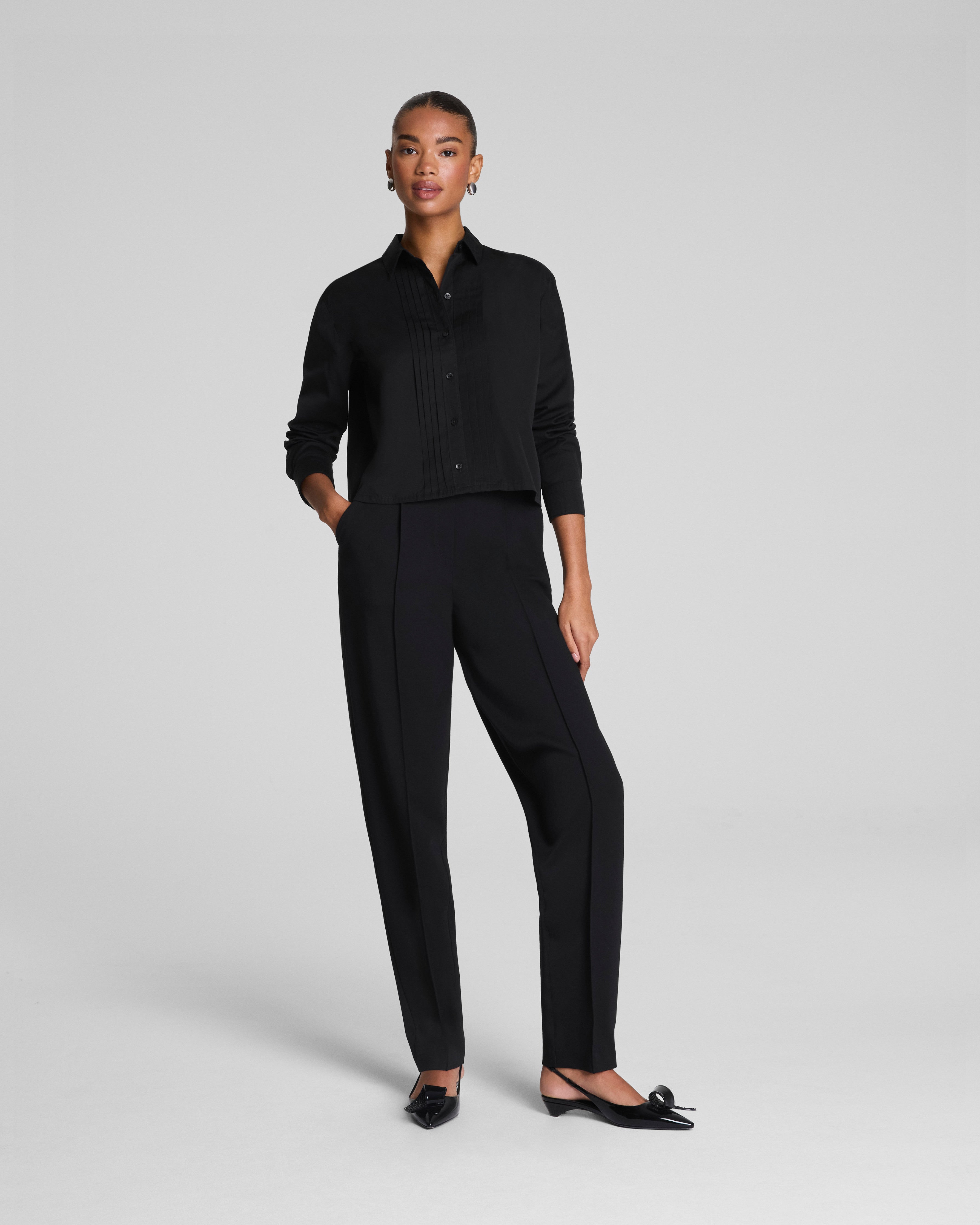 SPANX® Poplin Cropped Button-Up Shirt | Classic Black