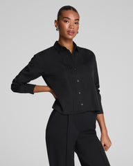SPANX® Poplin Cropped Button-Up Shirt | Classic Black
