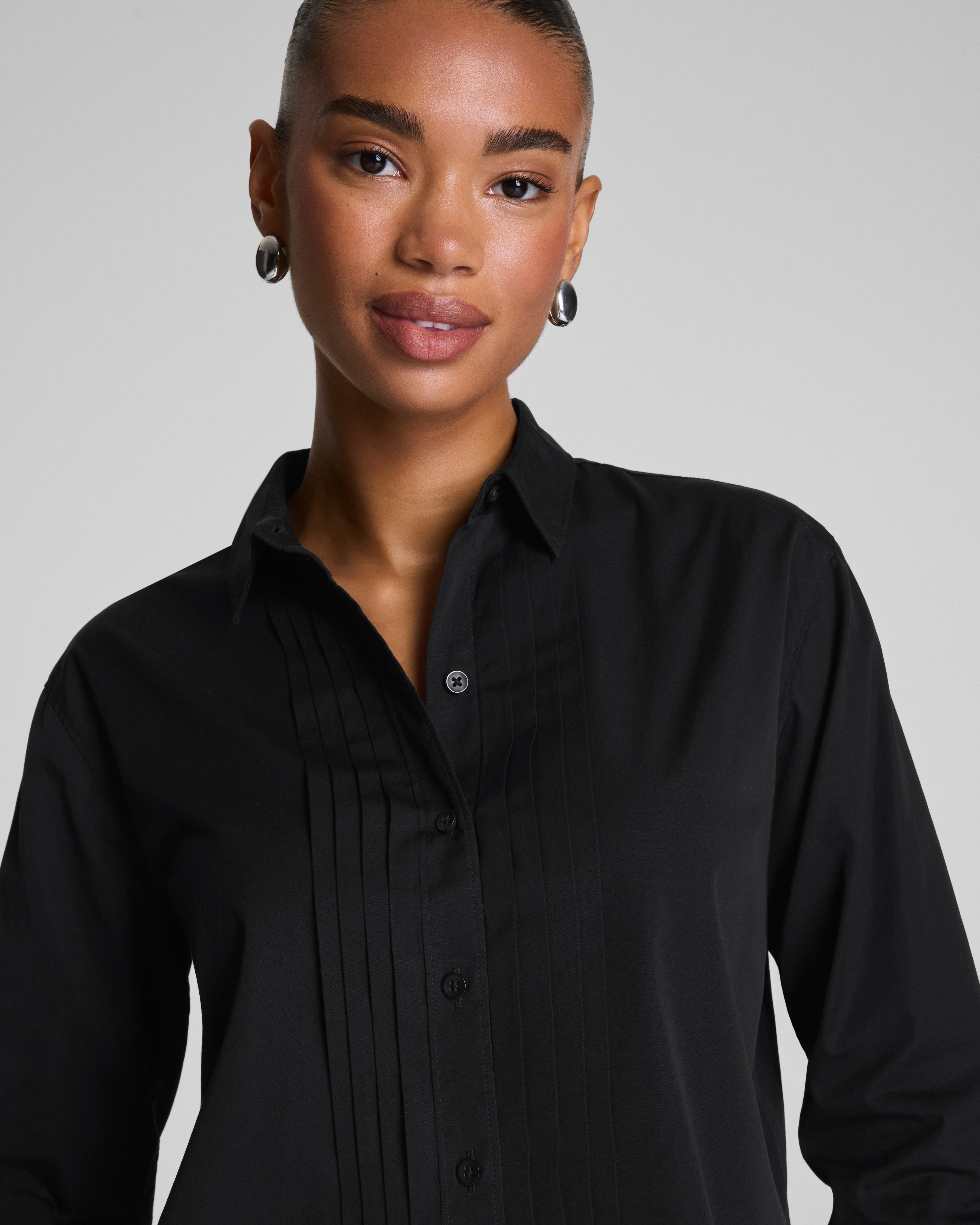SPANX® Poplin Cropped Button-Up Shirt | Classic Black