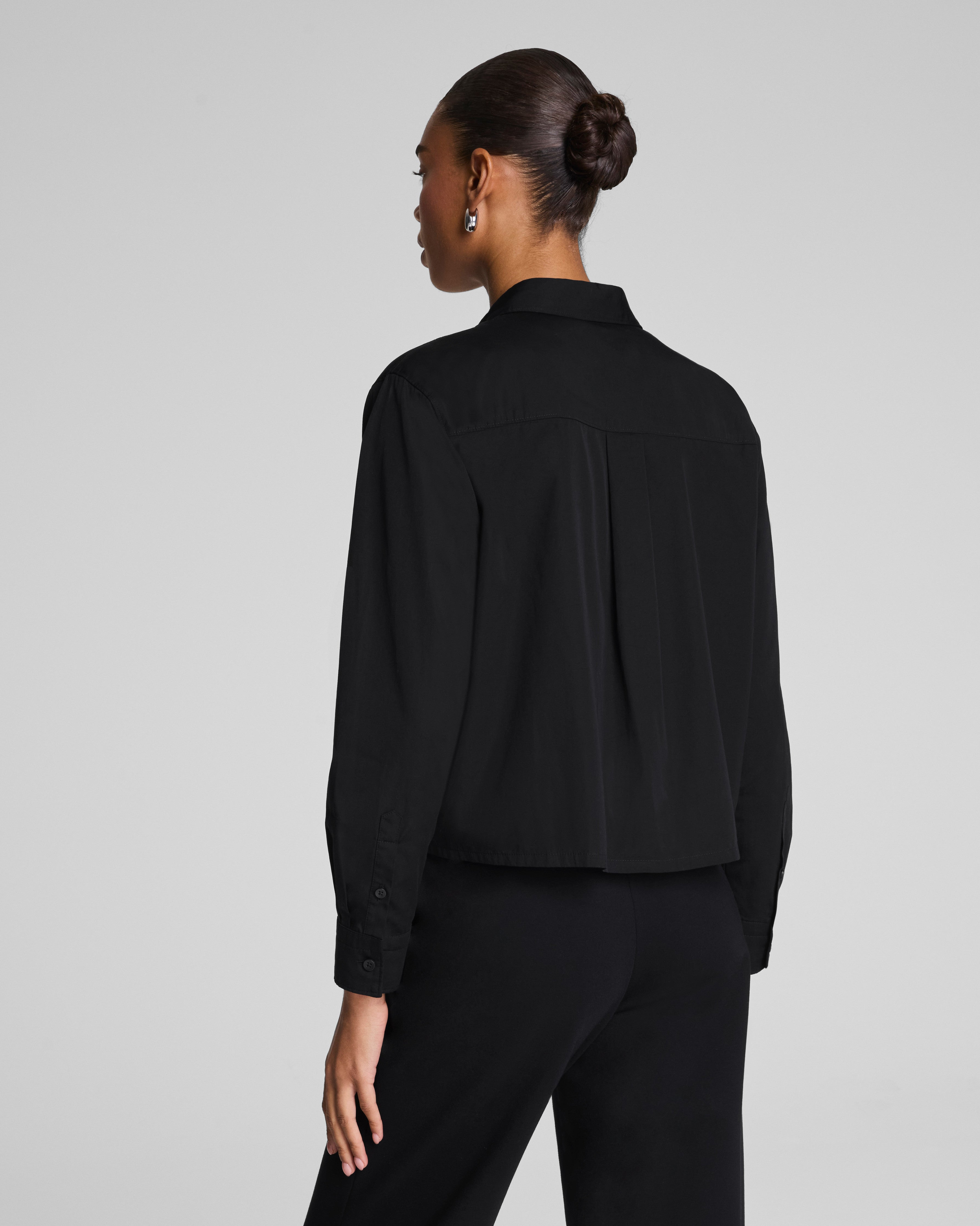 SPANX® Poplin Cropped Button-Up Shirt | Classic Black