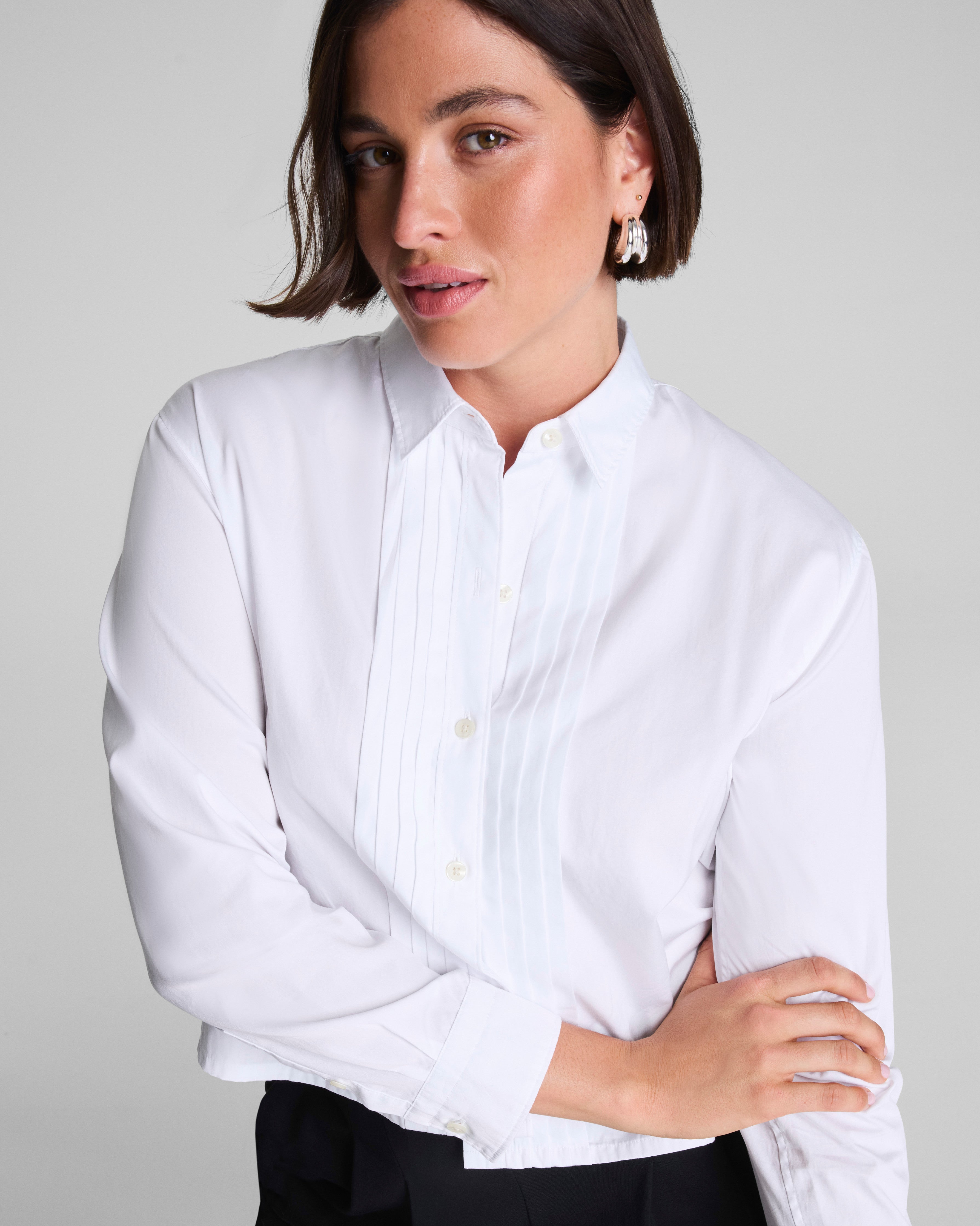 SPANX® Poplin Cropped Button-Up Shirt | Classic White