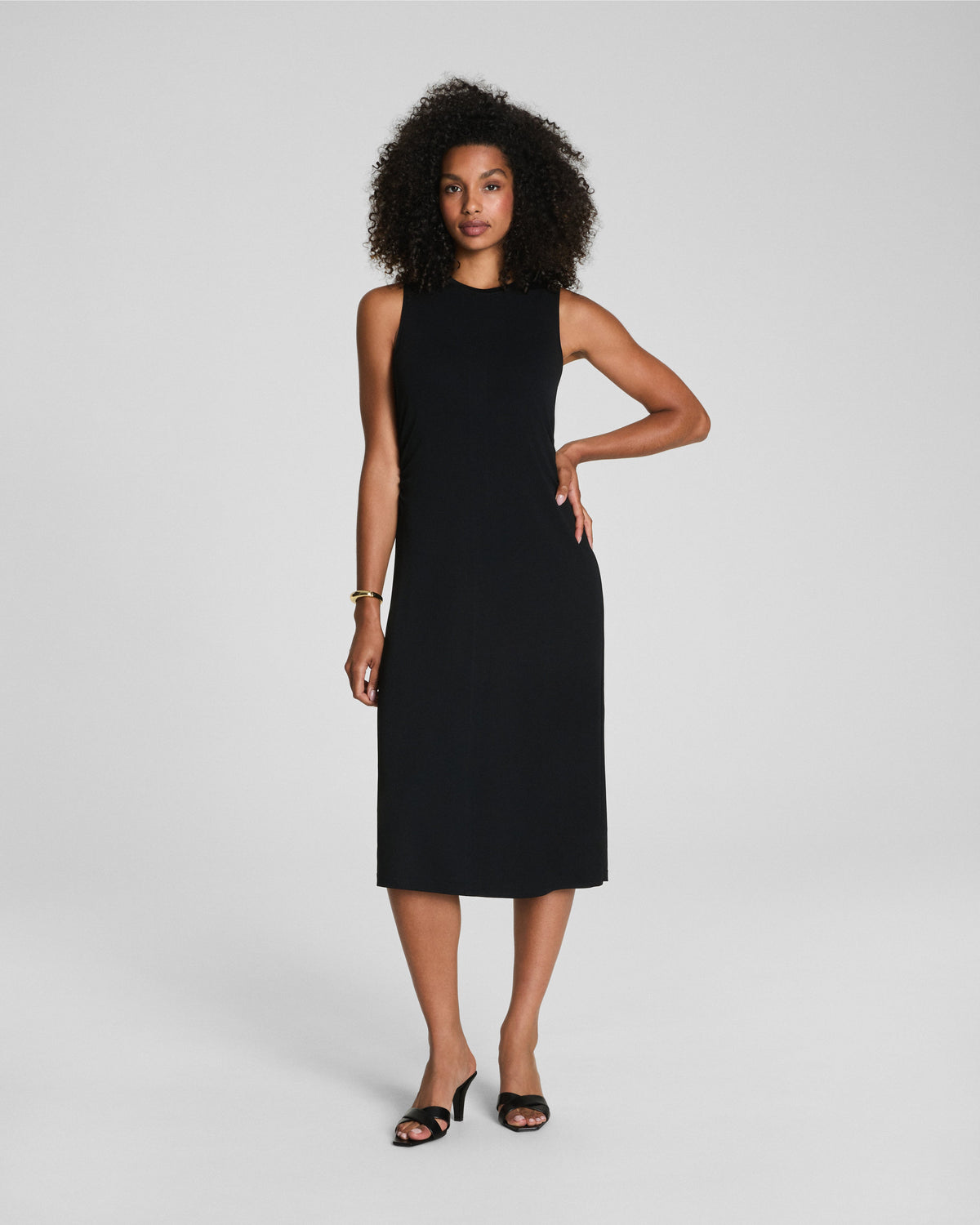 SPANX® Sleek Jersey Crewneck Ruched Midi Dress  Classic Black