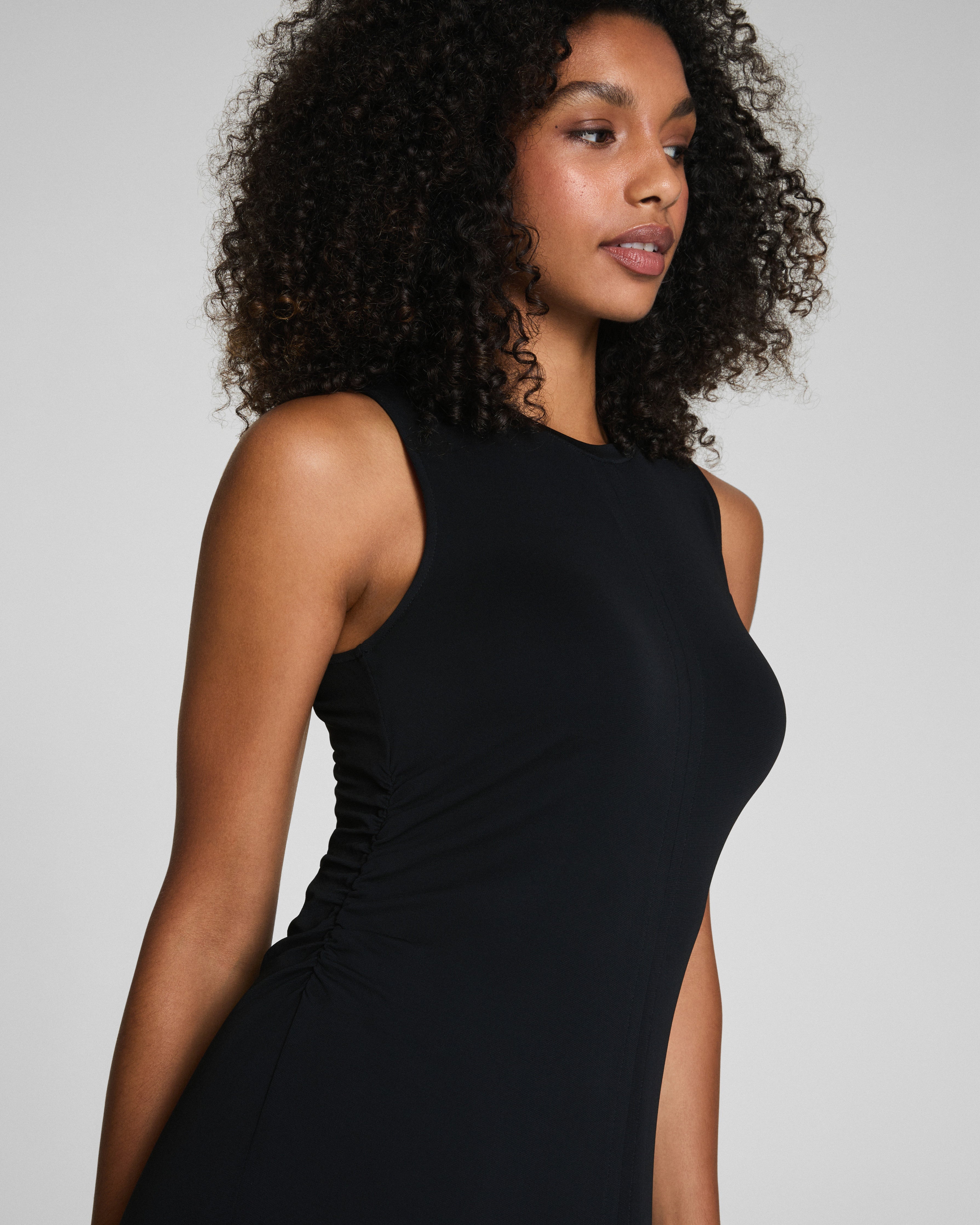 SPANX® Sleek Jersey Crewneck Ruched Midi Dress  Classic Black