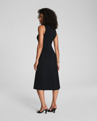 SPANX® Sleek Jersey Crewneck Ruched Midi Dress  Classic Black