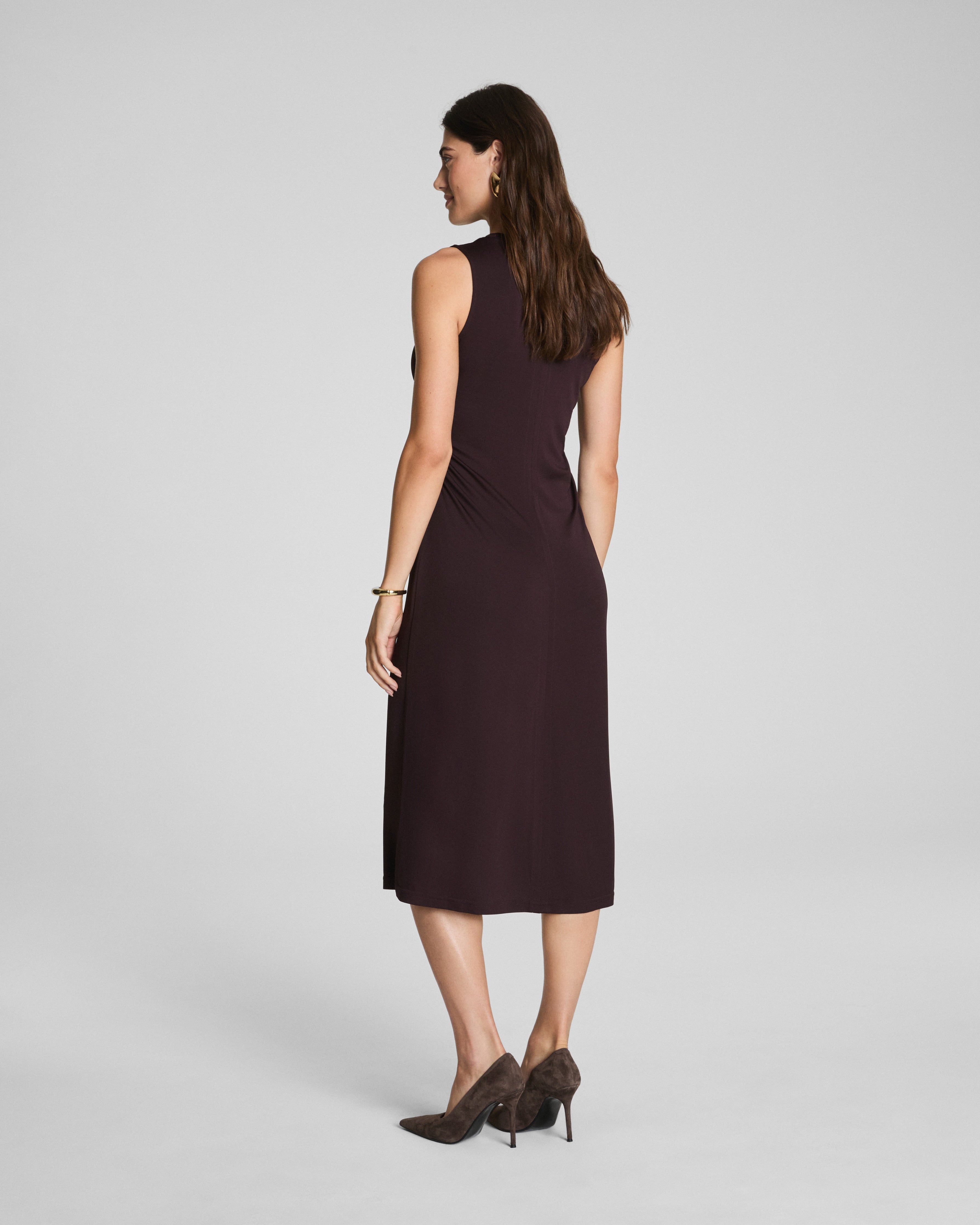 SPANX® Sleek Jersey Crewneck Ruched Midi Dress  Truffle Brown