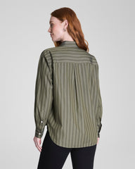 SPANX® Poplin Oversized Button-Up Shirt  Dark Pine Multi Stripe