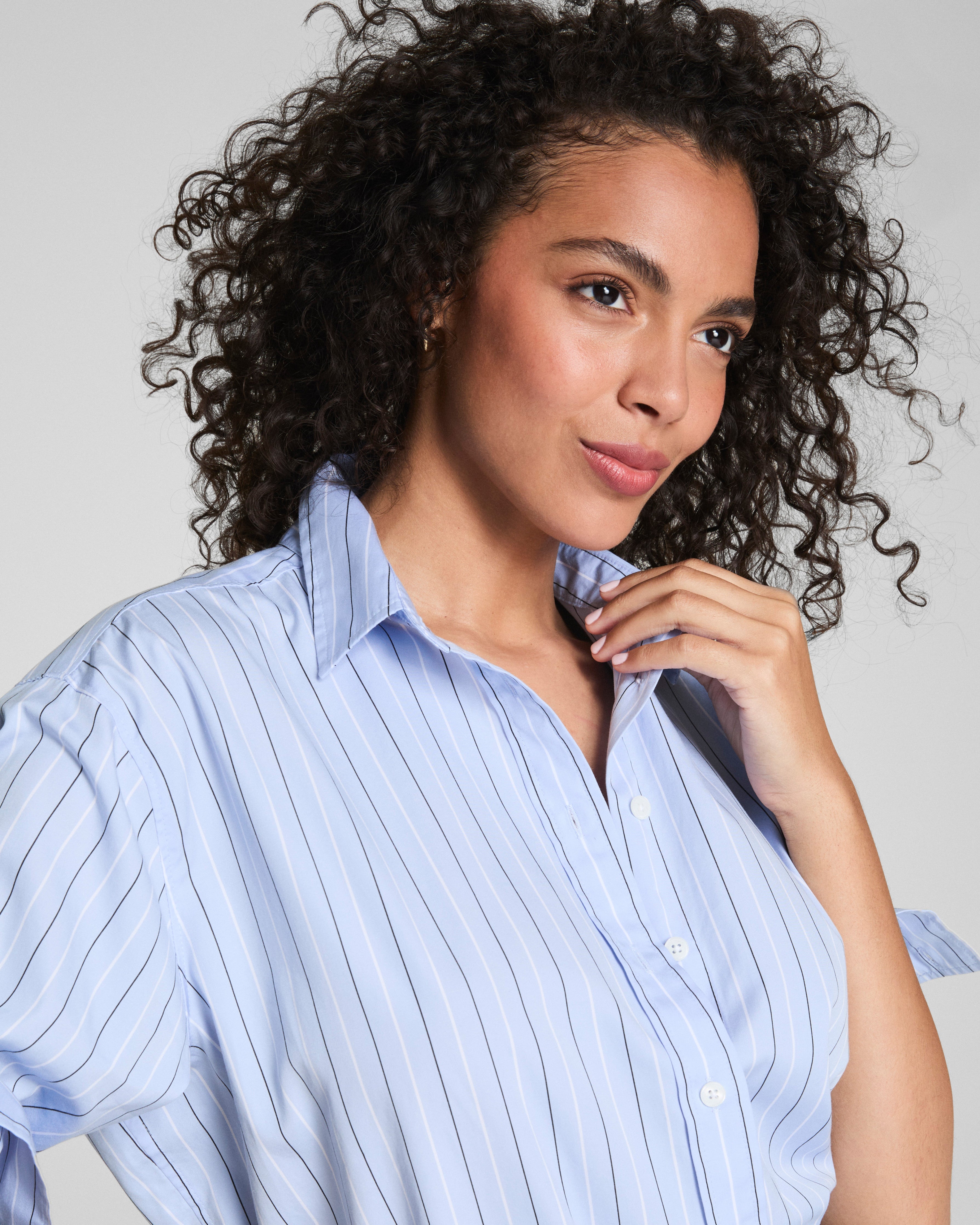 SPANX® Poplin Oversized Button-Up Shirt  Hydrangea Stripe
