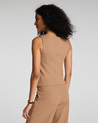 SPANX® WellSuited Tailored Button-Down Vest | Camel Heather