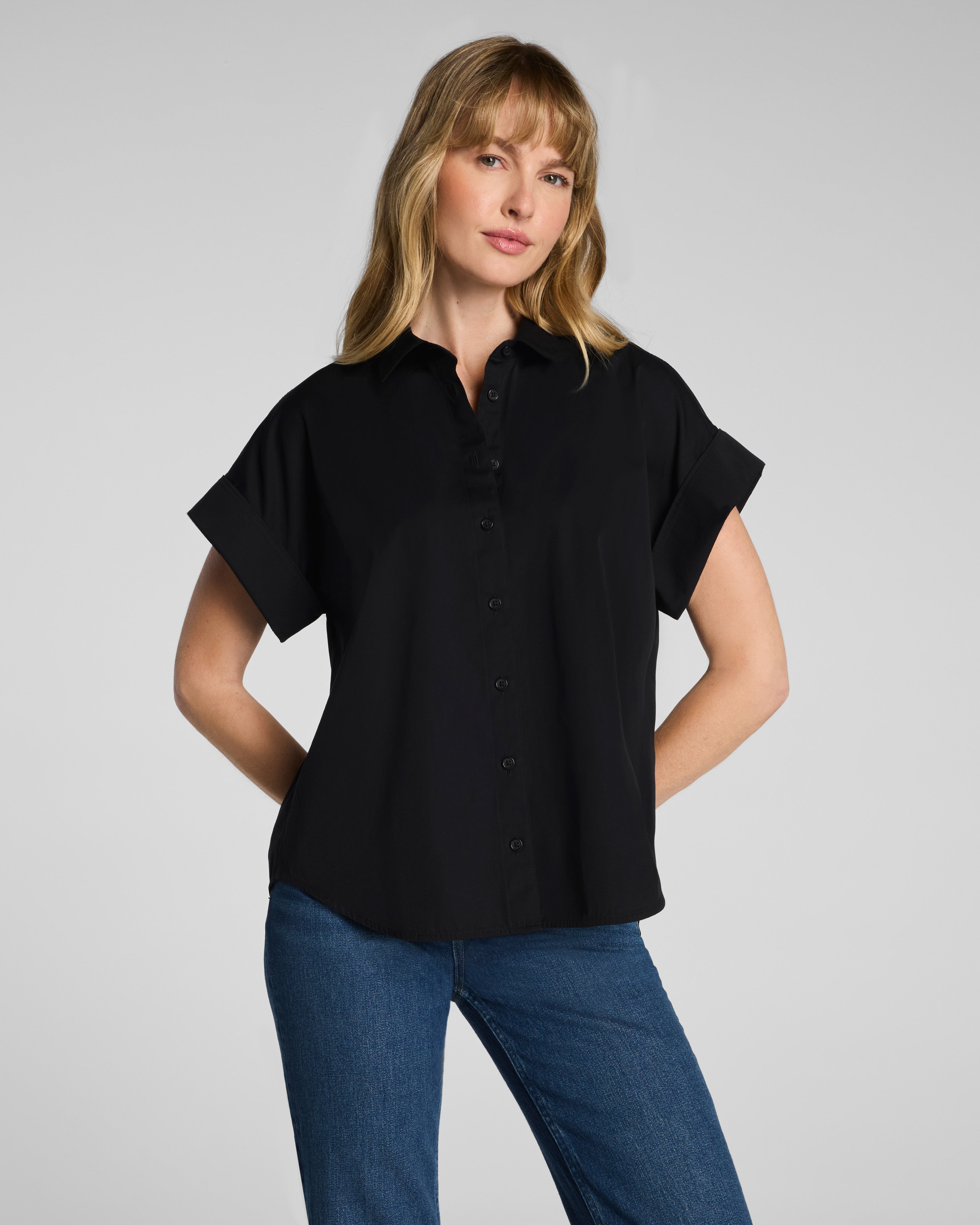 SPANX® Poplin Oversized Short Sleeve Button Down