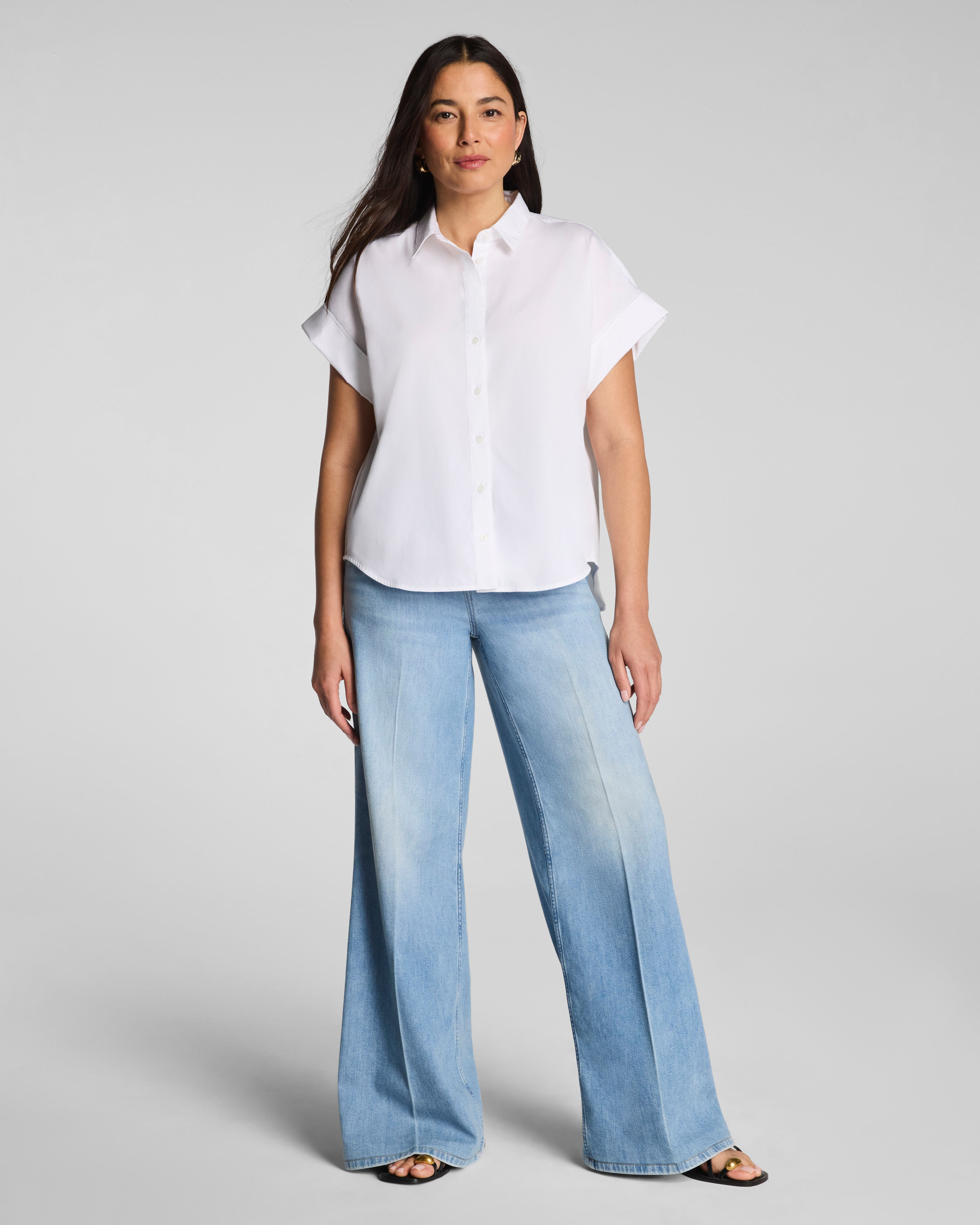 SPANX® Poplin Oversized Short Sleeve Button Down | Classic White