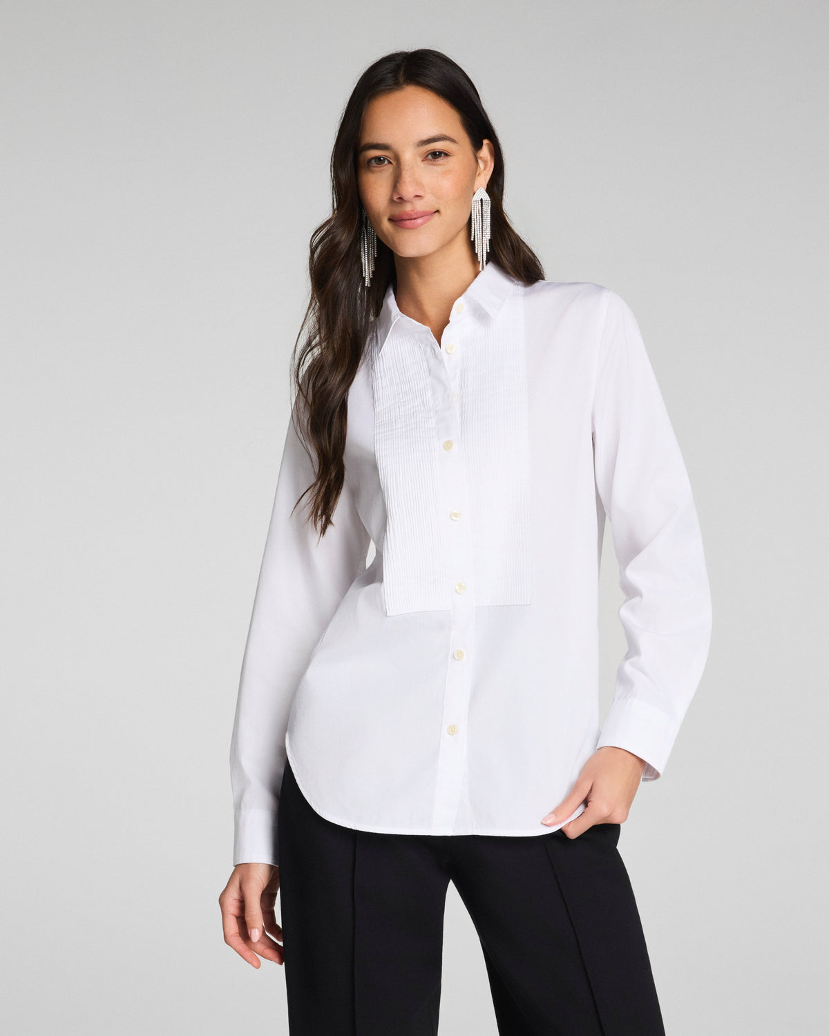 SPANX® Poplin Mini Pintuck Button-Up Shirt  Classic White