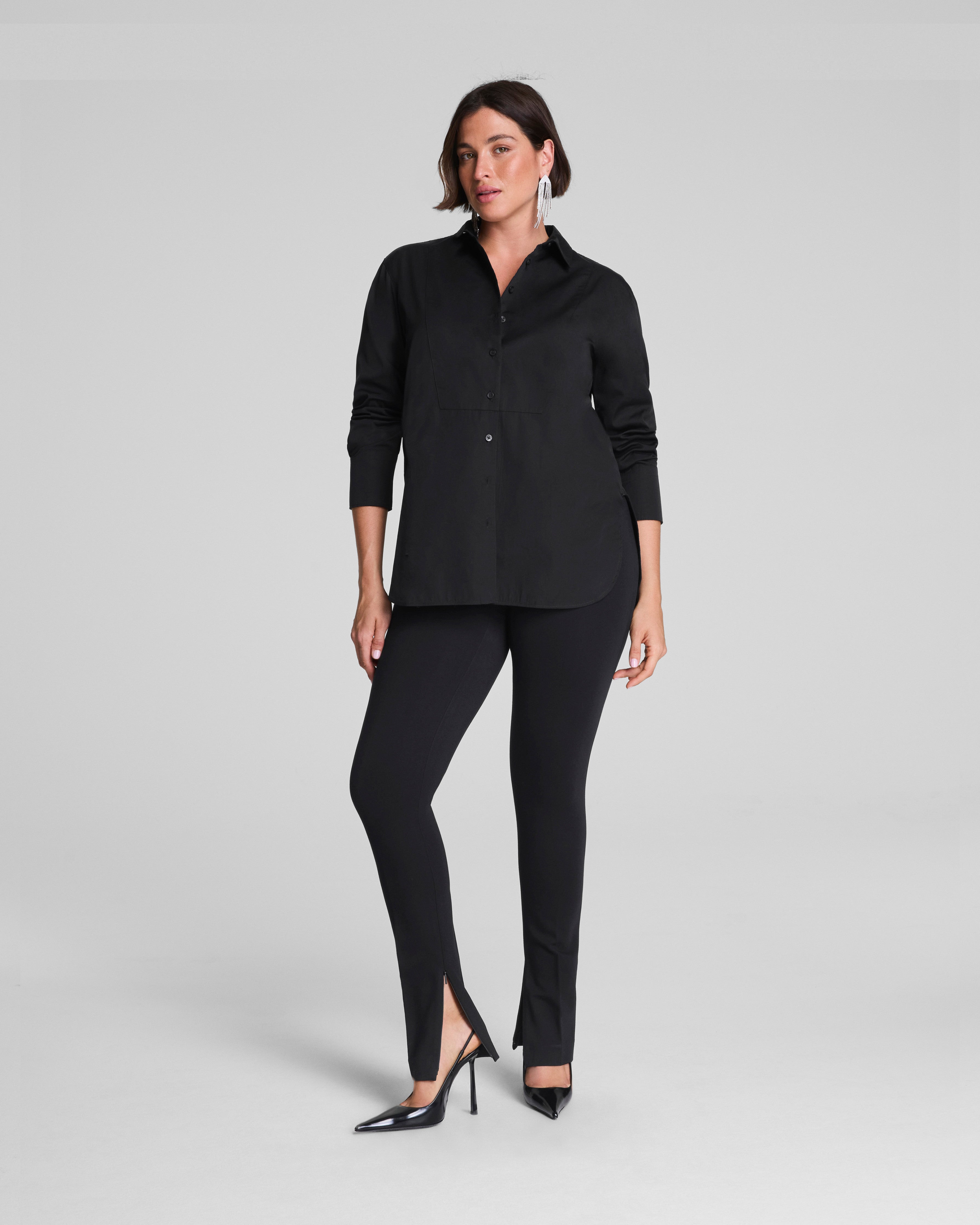 SPANX® Poplin Tuxedo Button-Up Shirt  Classic Black