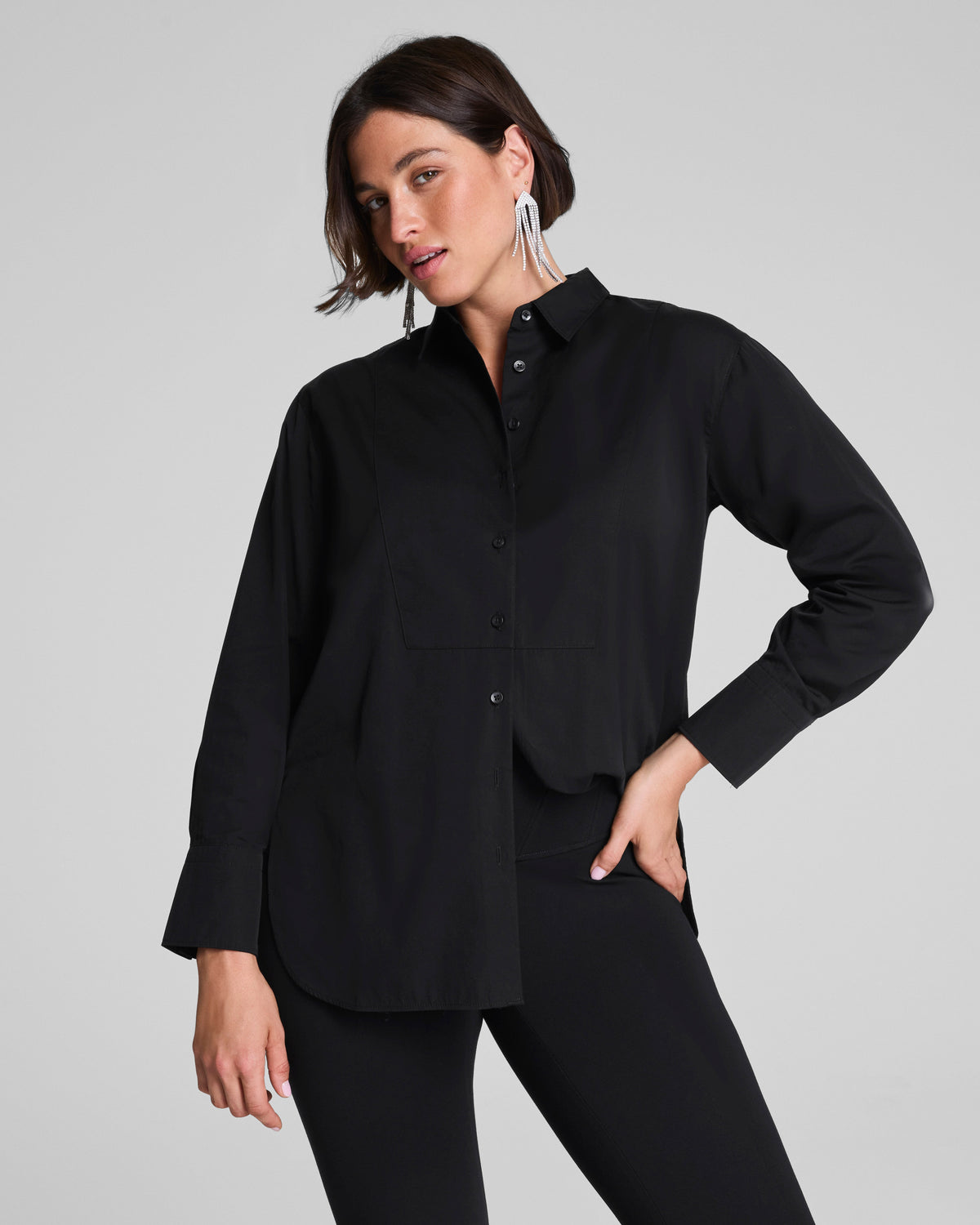 SPANX® Poplin Tuxedo Button-Up Shirt  Classic Black
