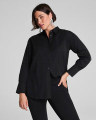 SPANX® Poplin Tuxedo Button-Up Shirt  Classic Black