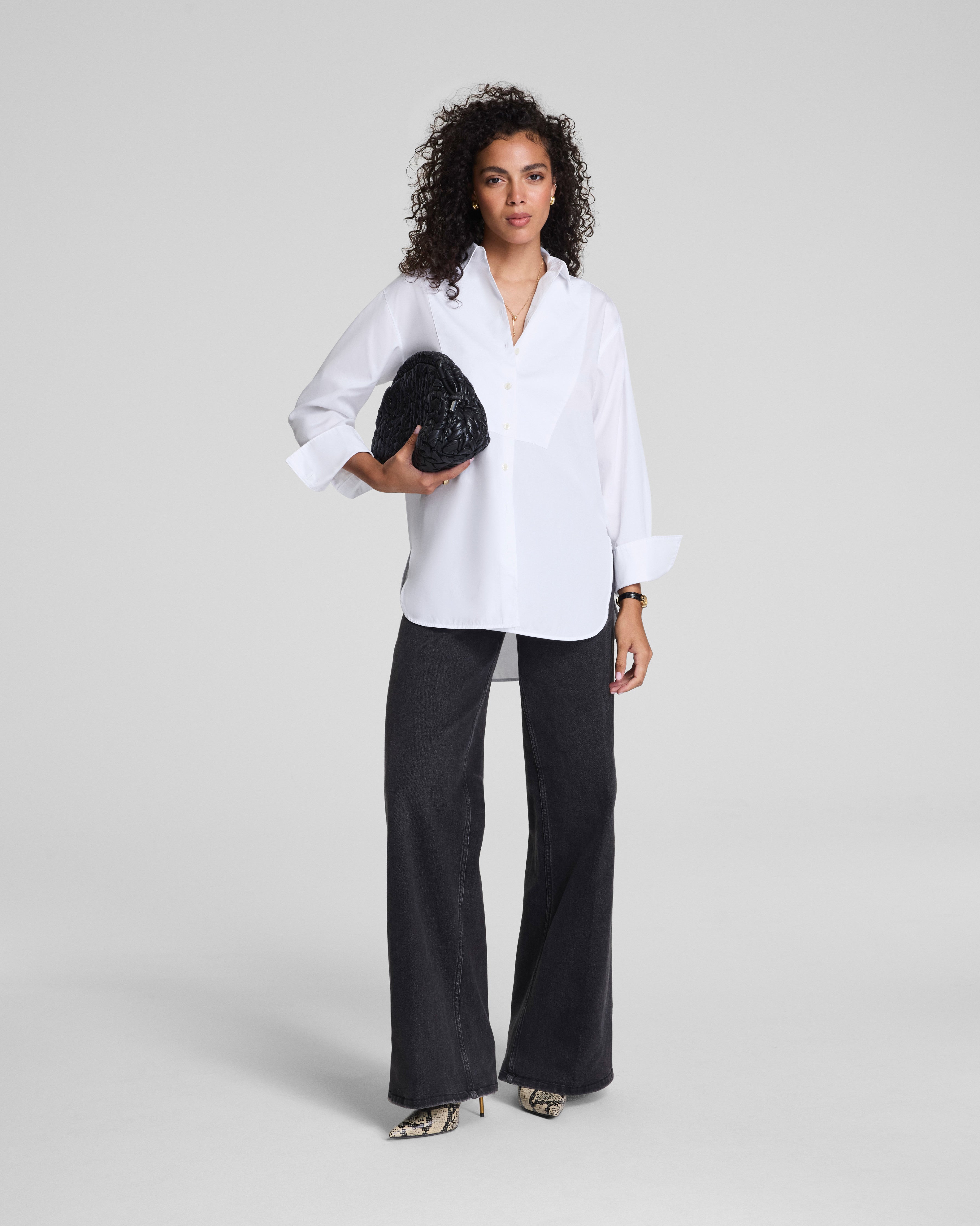 SPANX® Poplin Tuxedo Button-Up Shirt  Classic White